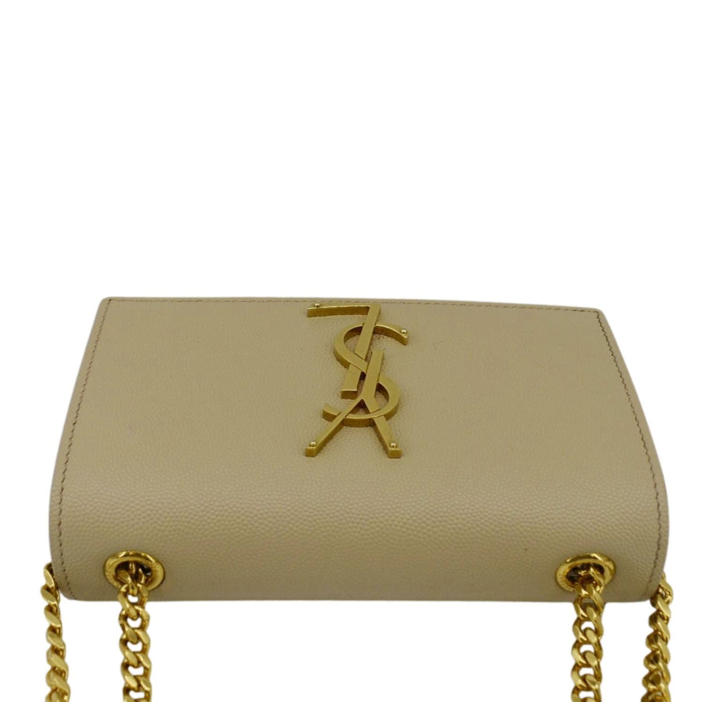 SAINT LAURENT Kate Leather Chain Clutch Crossbody Bag Cream