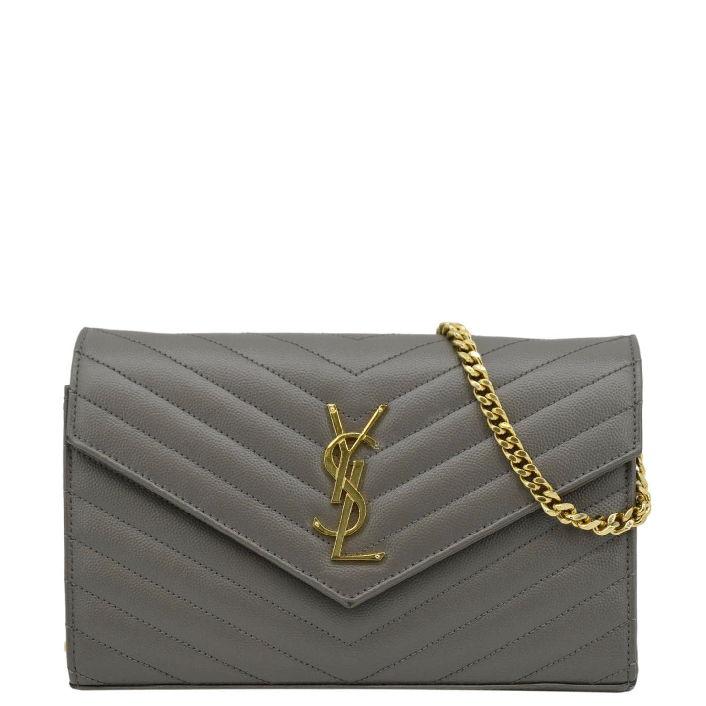 SAINT LAURENT Kate Leather Chain Clutch Crossbody Bag Grey