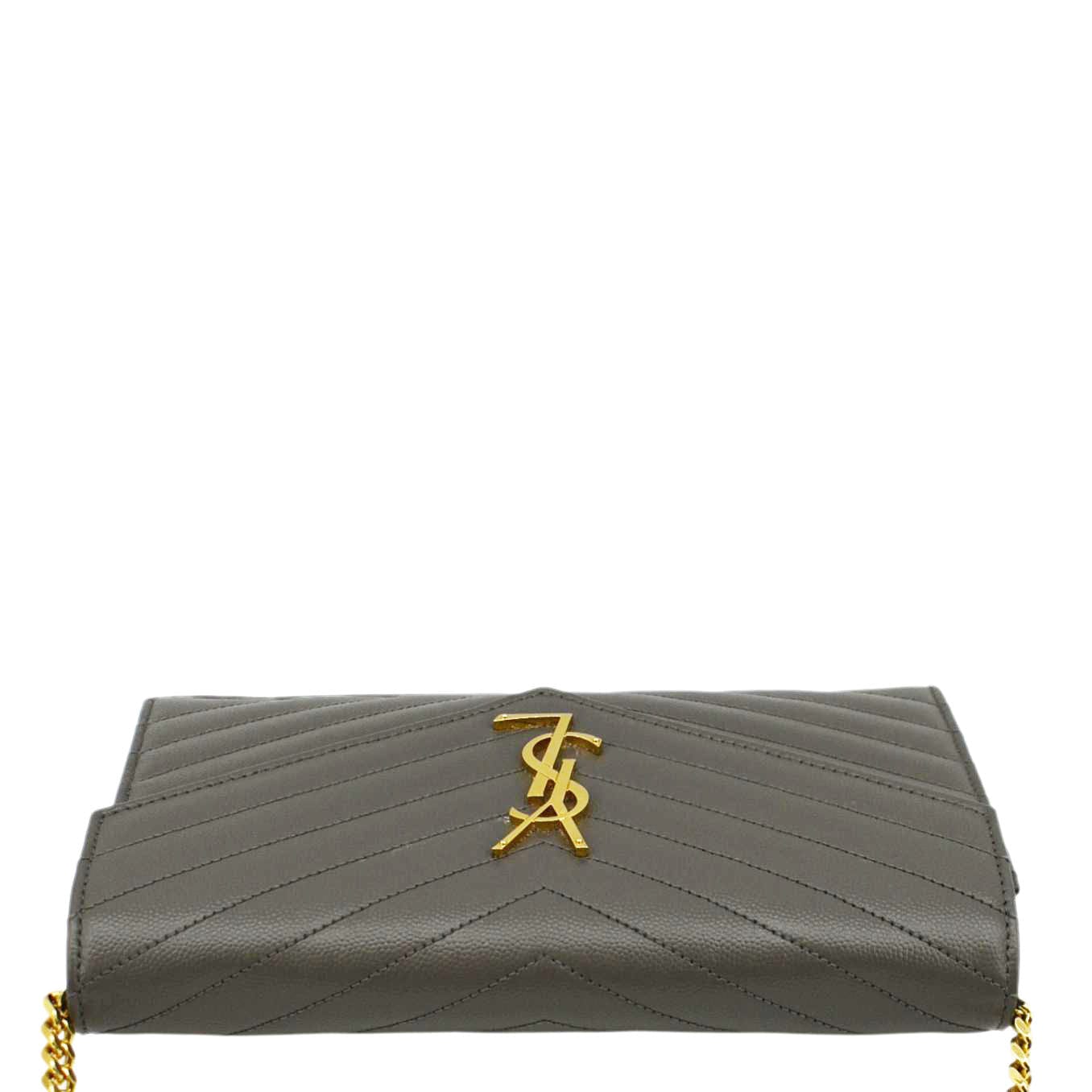 SAINT LAURENT Kate Leather Chain Clutch Crossbody Bag Grey