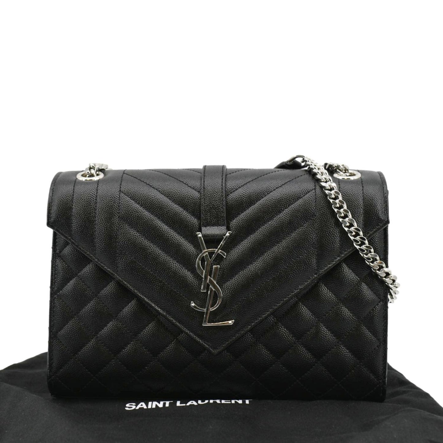 SAINT LAURENT Envelope Mix MatelassÃÂ© Chain Leather Shoulder Bag Black