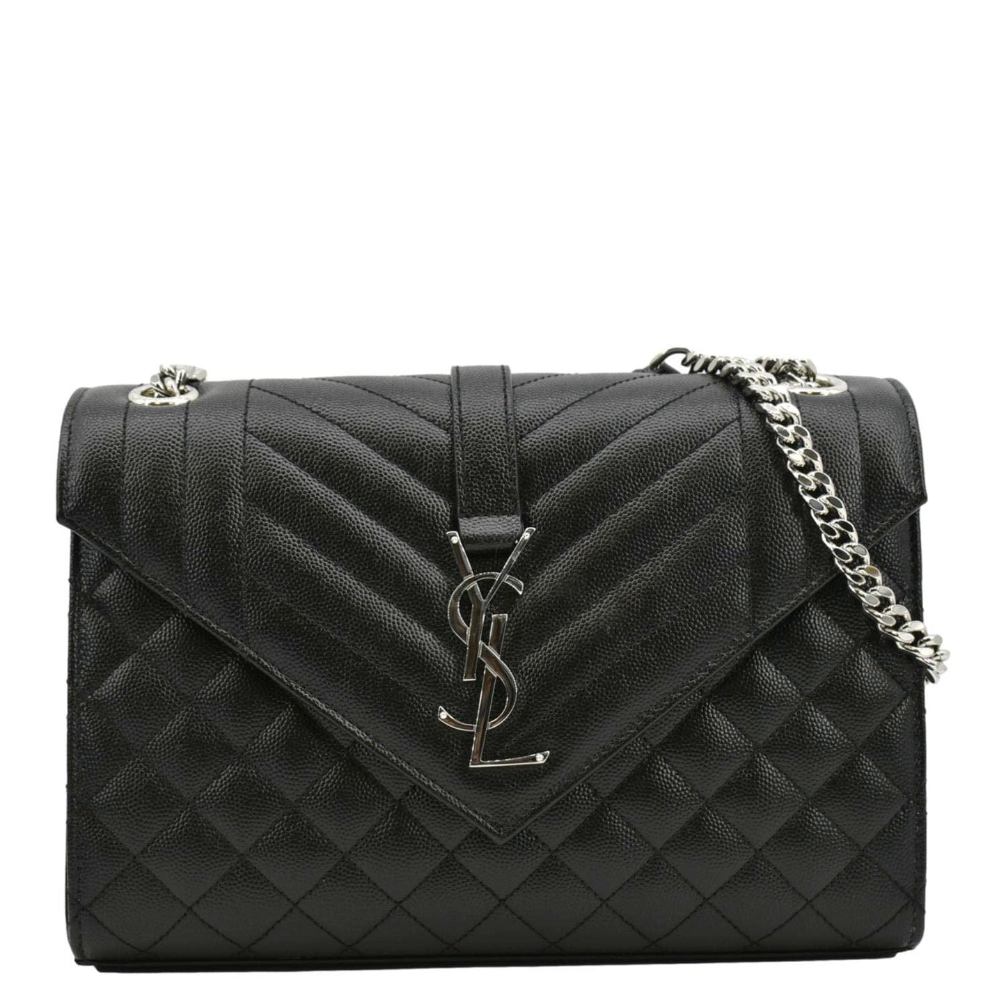 SAINT LAURENT Envelope Mix MatelassÃÂ© Chain Leather Shoulder Bag Black
