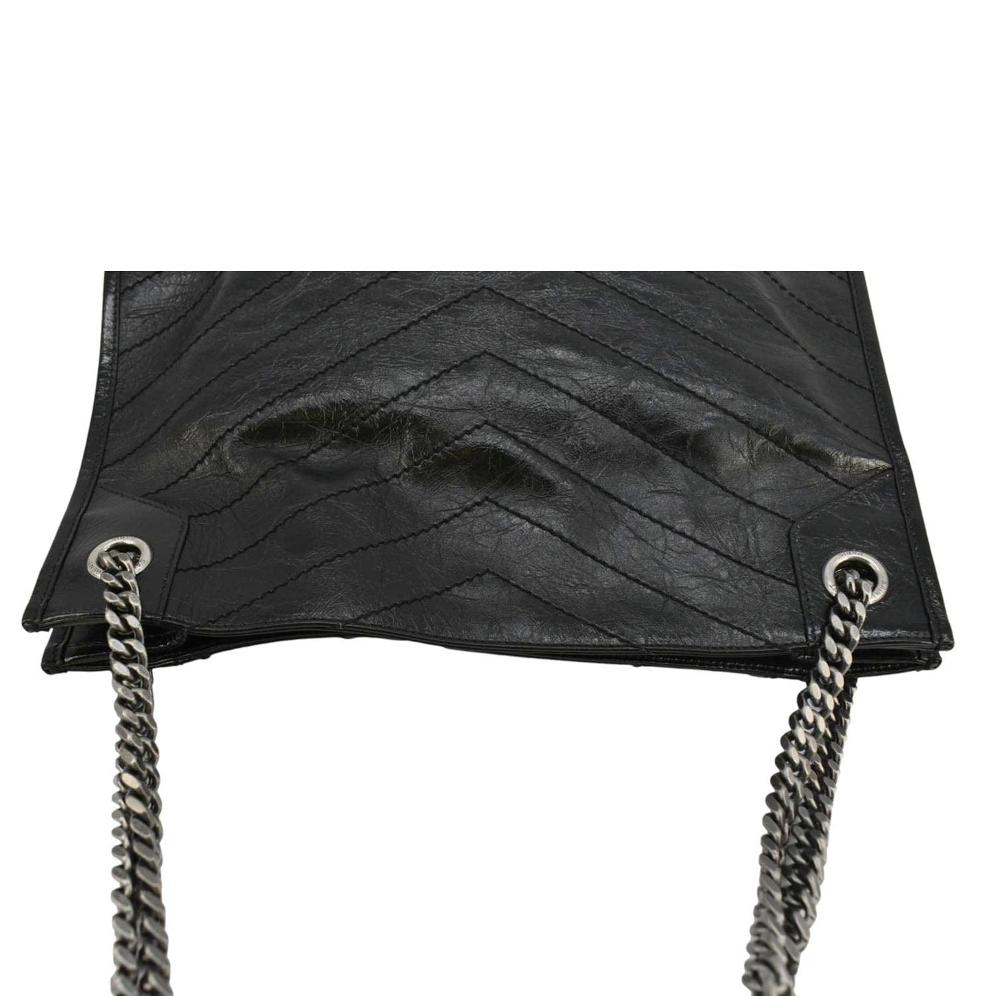 SAINT LAURENT Niki Crinkle Leather Shopper Tote Bag Black