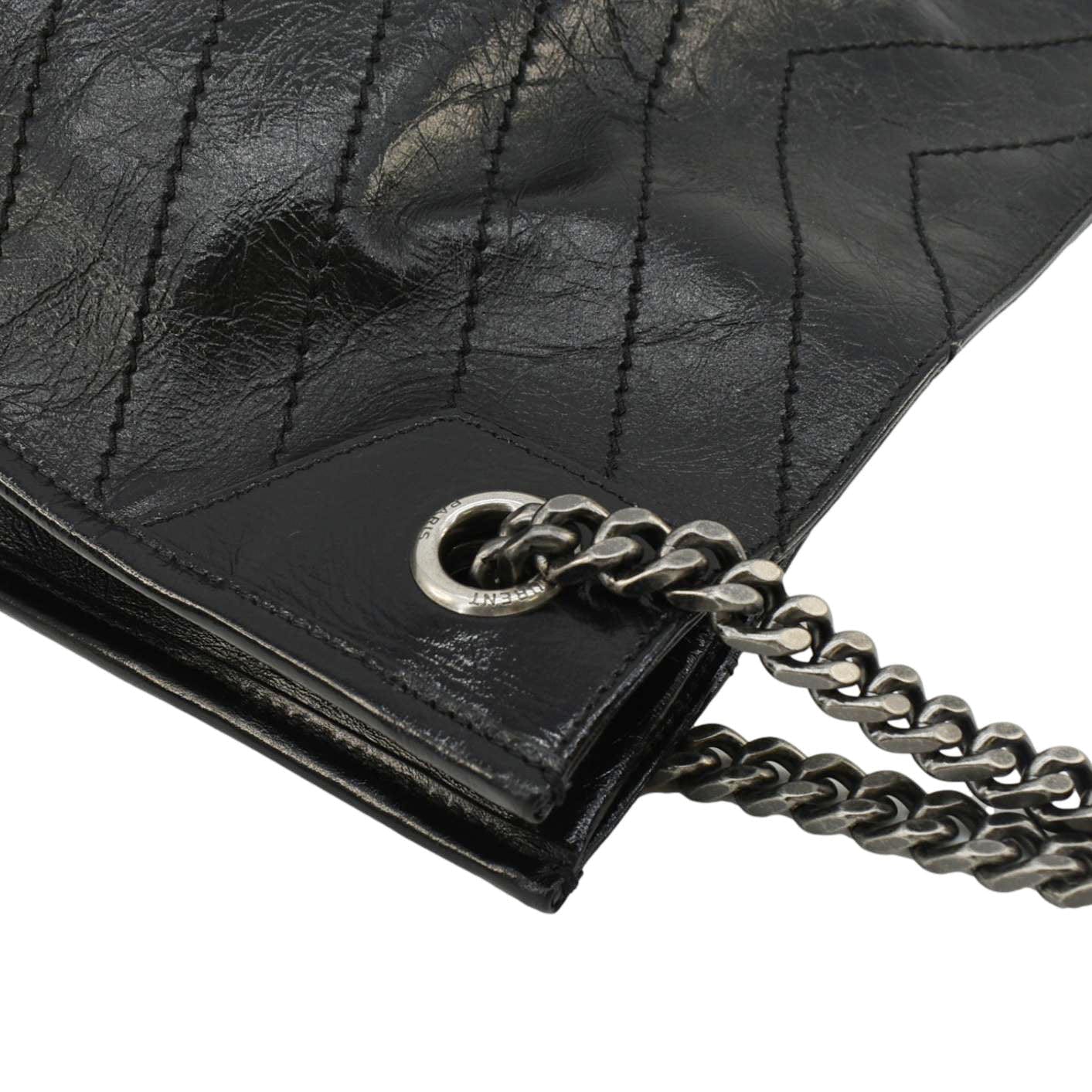 SAINT LAURENT Niki Crinkle Leather Shopper Tote Bag Black