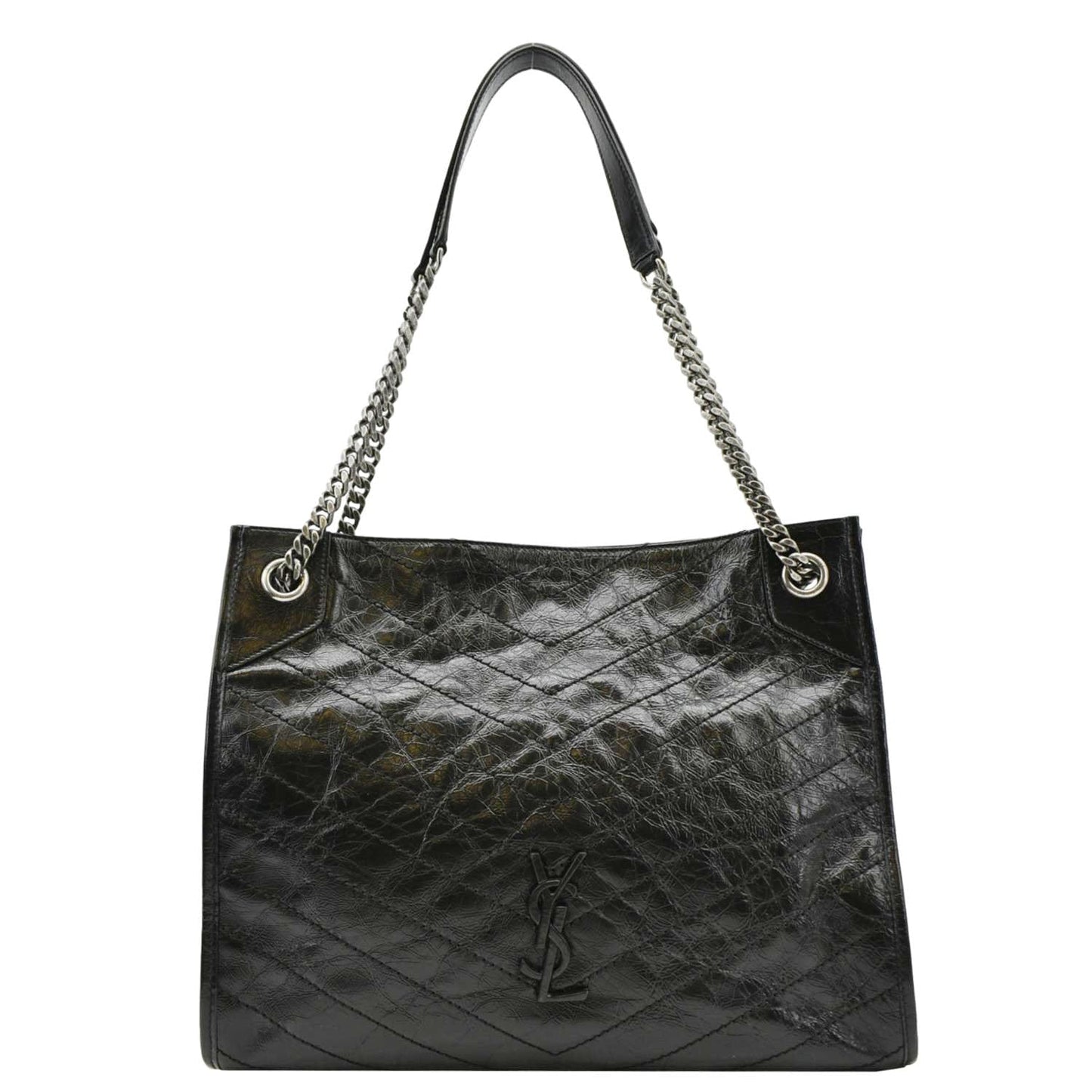 SAINT LAURENT Niki Medium Crinkle Leather Shoulder Bag Black