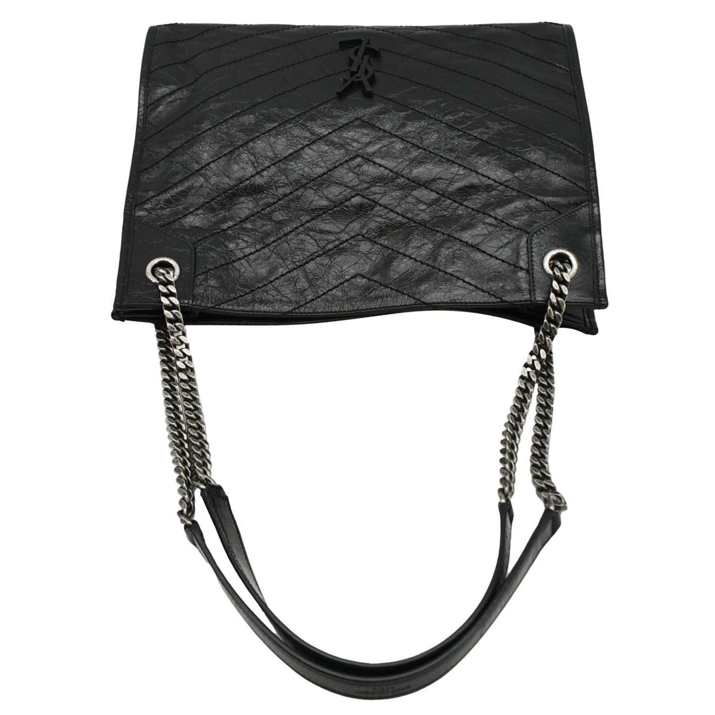 SAINT LAURENT Niki Medium Crinkle Leather Shoulder Bag Black