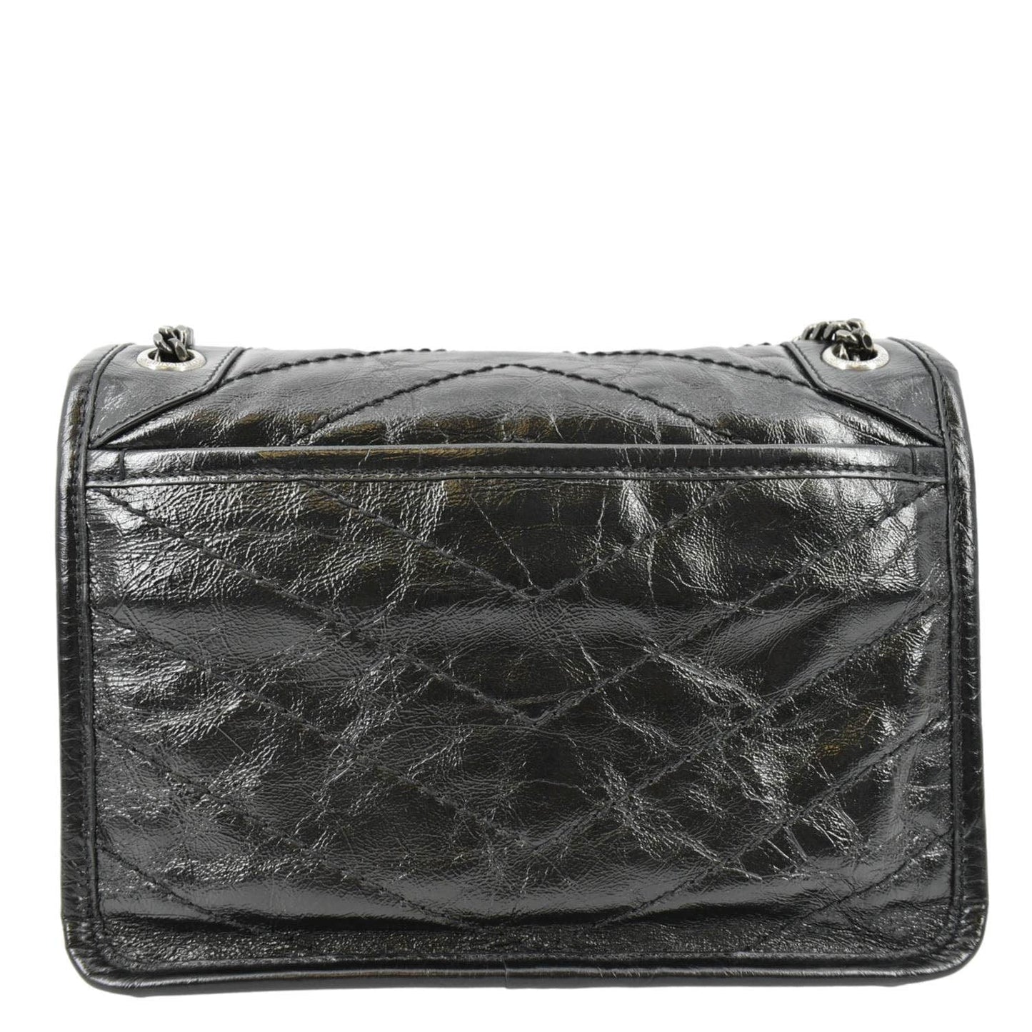 SAINT LAURENT Niki Baby Crinkle Leather Shoulder Bag Black