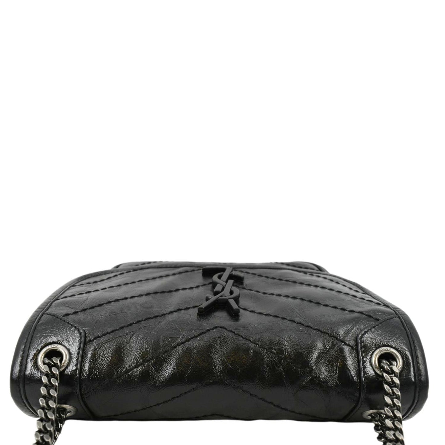 SAINT LAURENT Niki Baby Crinkle Leather Shoulder Bag Black