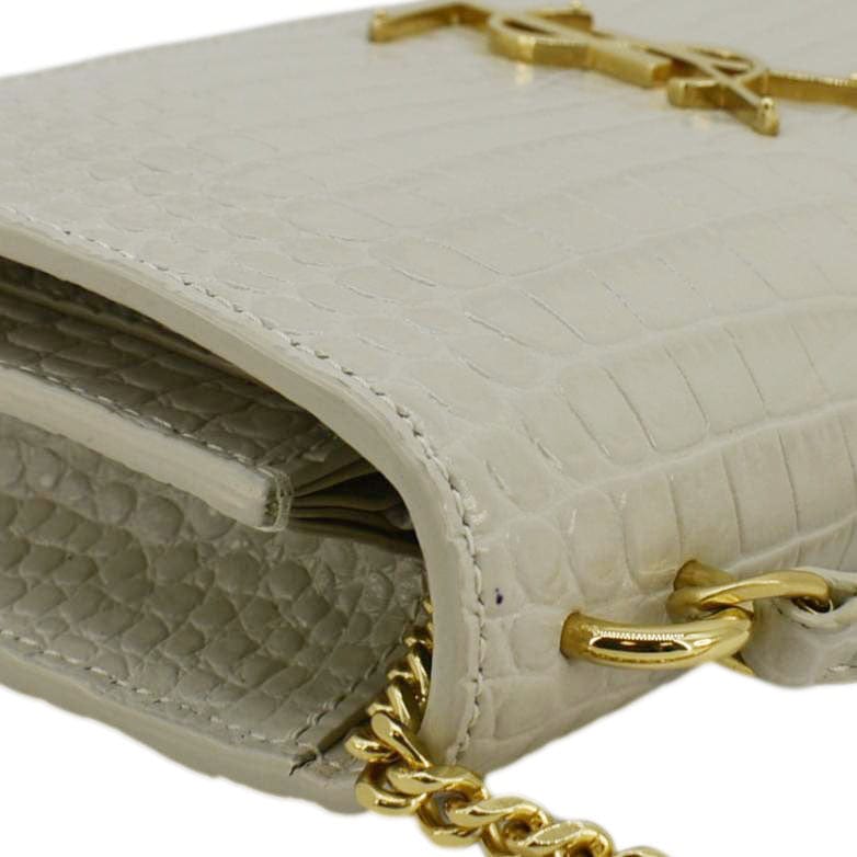 SAINT LAURENT Sunset Crocodile Embossed Leather Crossbody Bag Ivory