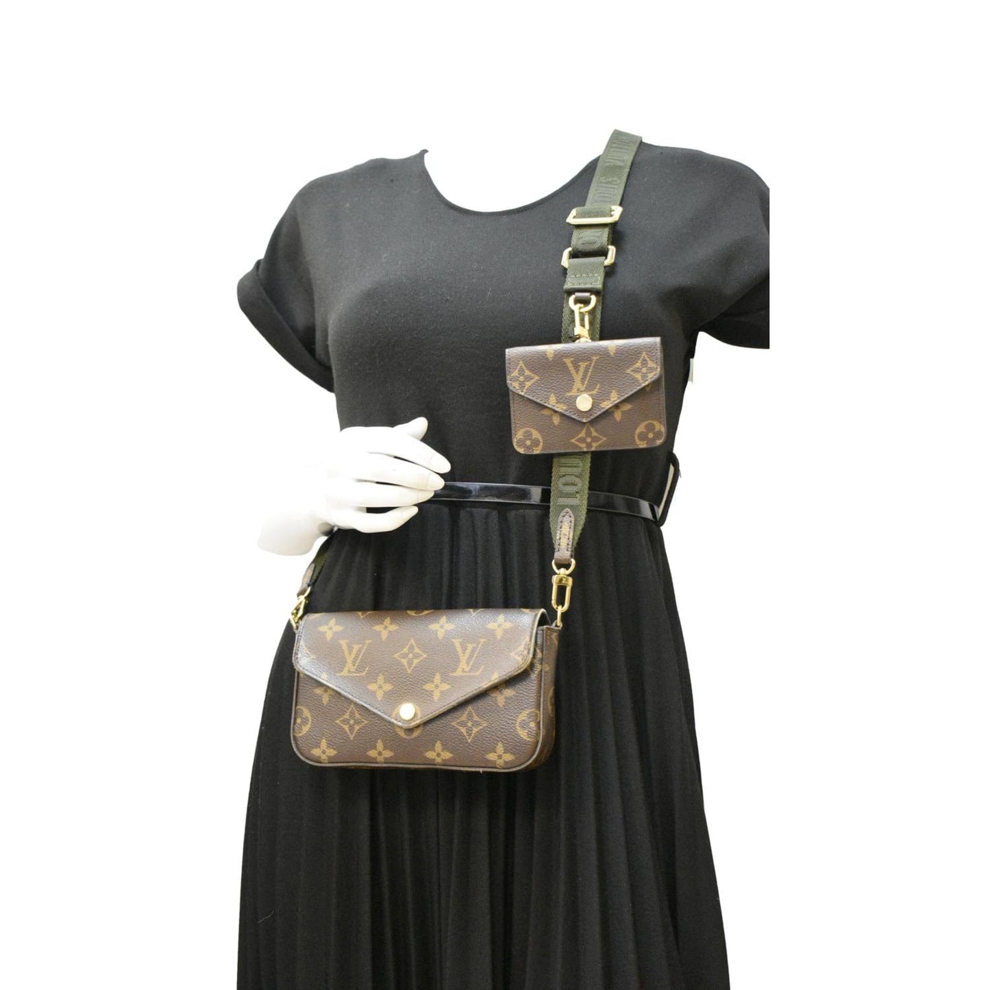 LOUIS VUITTON Felicie Strap Go Pochette Monogram Canvas Crossbody Bag Brown