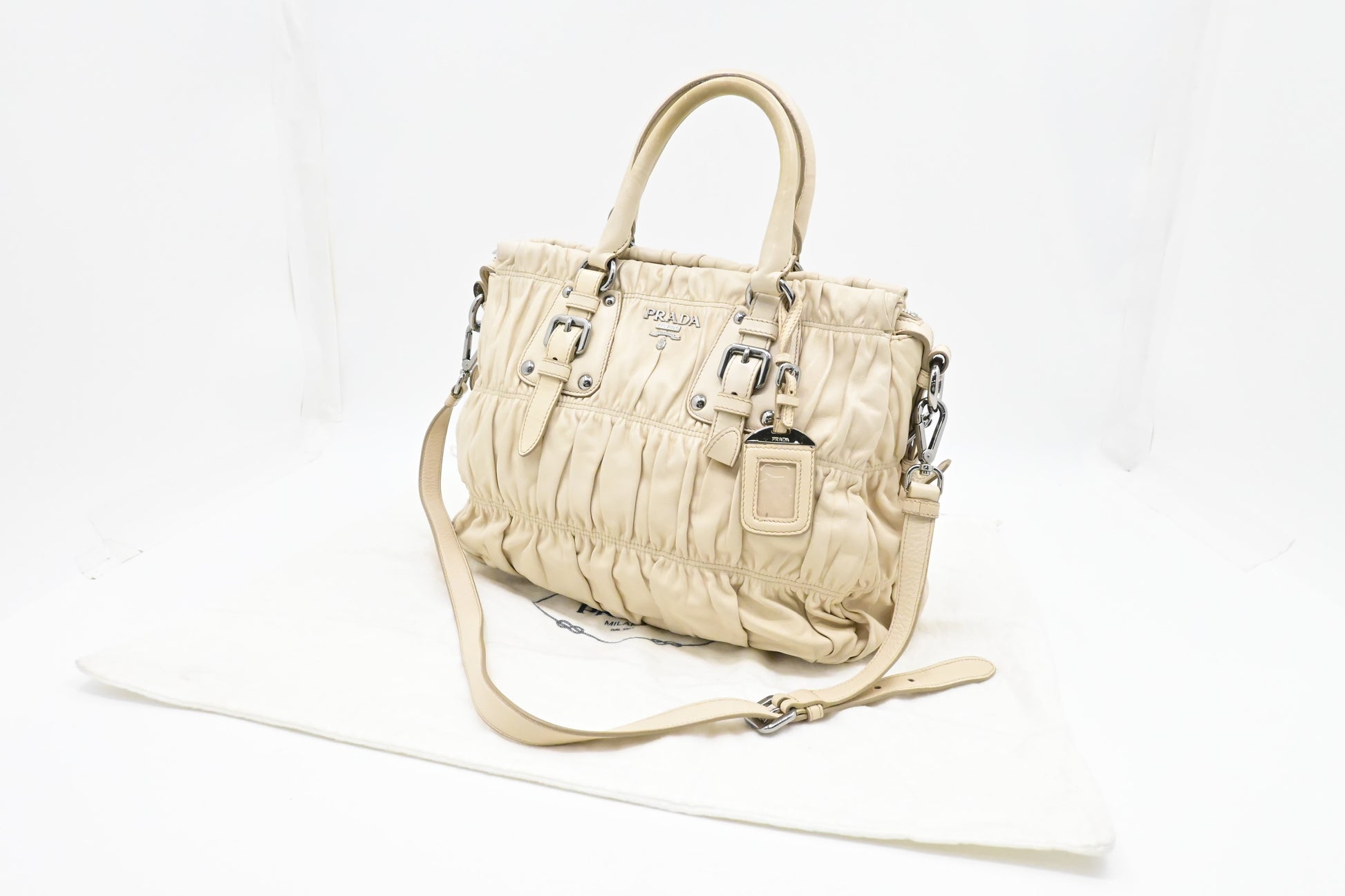 Prada 2way Bag in Beige Ruffled Leather