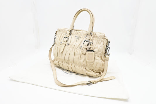 Prada 2way Bag in Beige Ruffled Leather