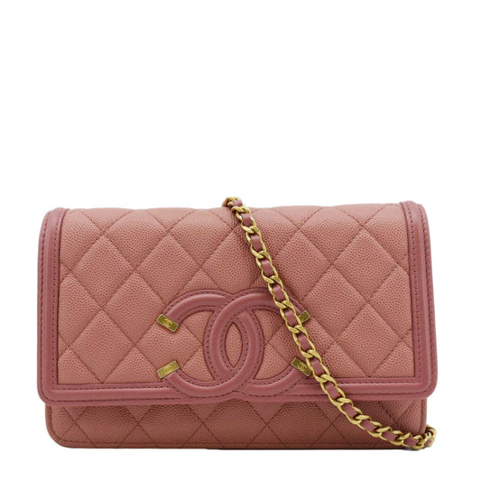 Chanel CC Filigree Flap Small Quilted Caviar Leather Shoulder Bag Light Pink