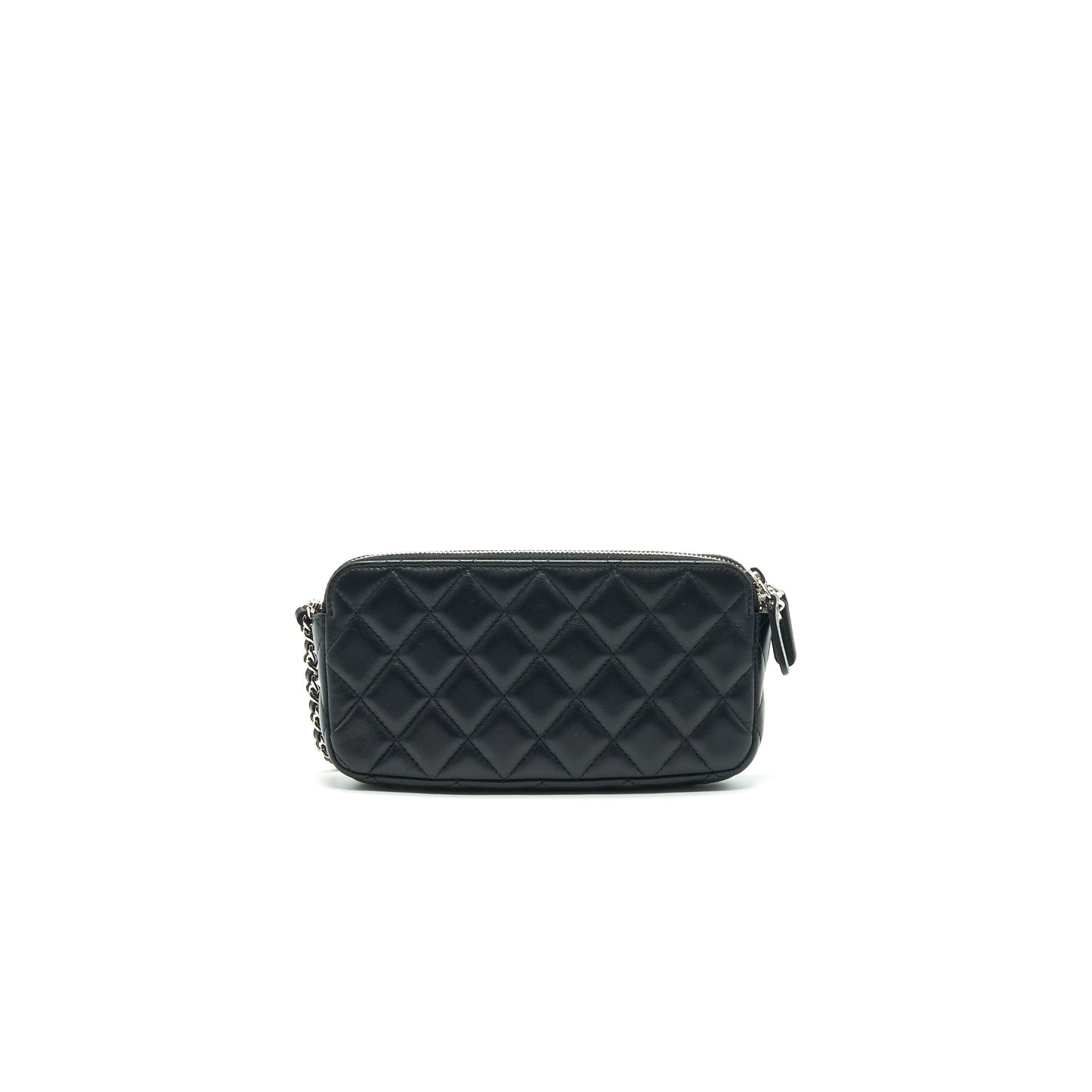 Chanel Double Zip Clutch with Chain Lambskin Black
