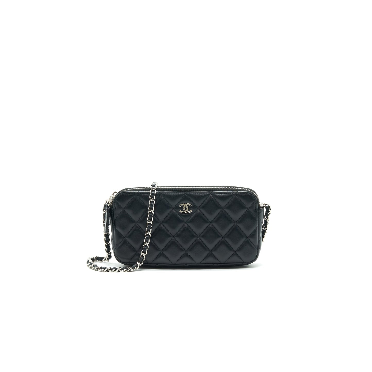 Chanel Double Zip Clutch with Chain Lambskin Black
