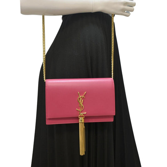SAINT LAURENT Kate Small Smooth Leather Crossbody Bag Hot Pink