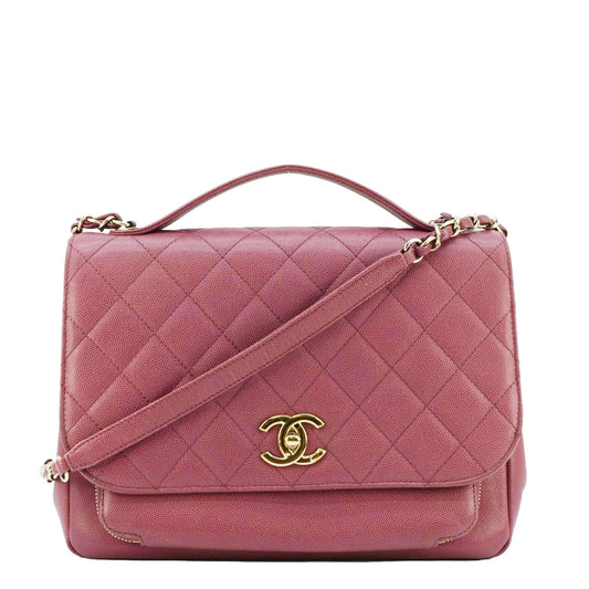 Chanel Business Affinity Medium Flap Quilted Caviar Shoulder Bag Pink