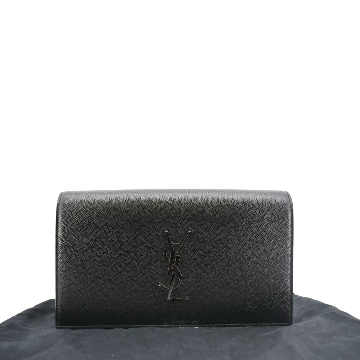 SAINT LAURENT Kate Grained Leather Clutch Black