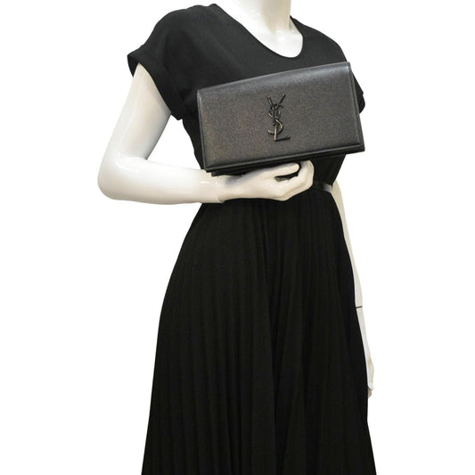 SAINT LAURENT Kate Grained Leather Clutch Black