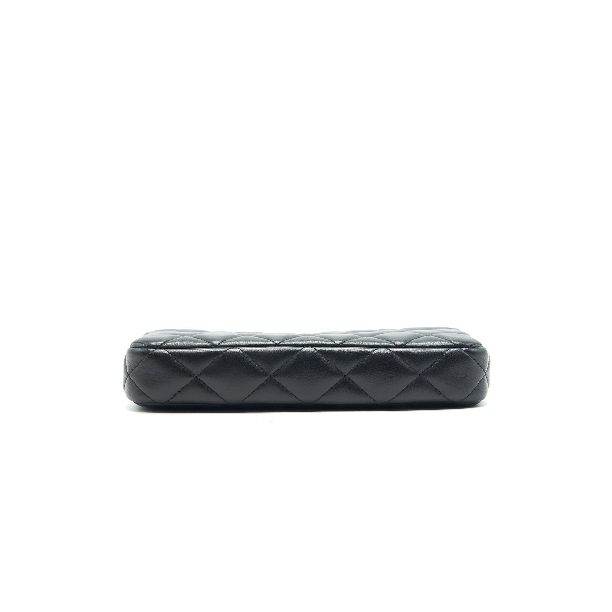Chanel Double Zip Clutch with Chain Lambskin Black