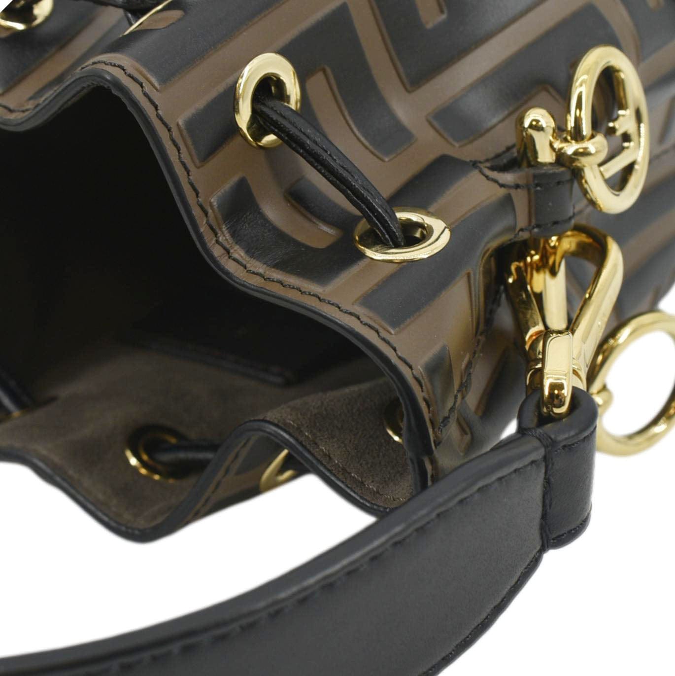 FENDI Mini Mon Tresor Leather Bucket Crossbody Bag Brown
