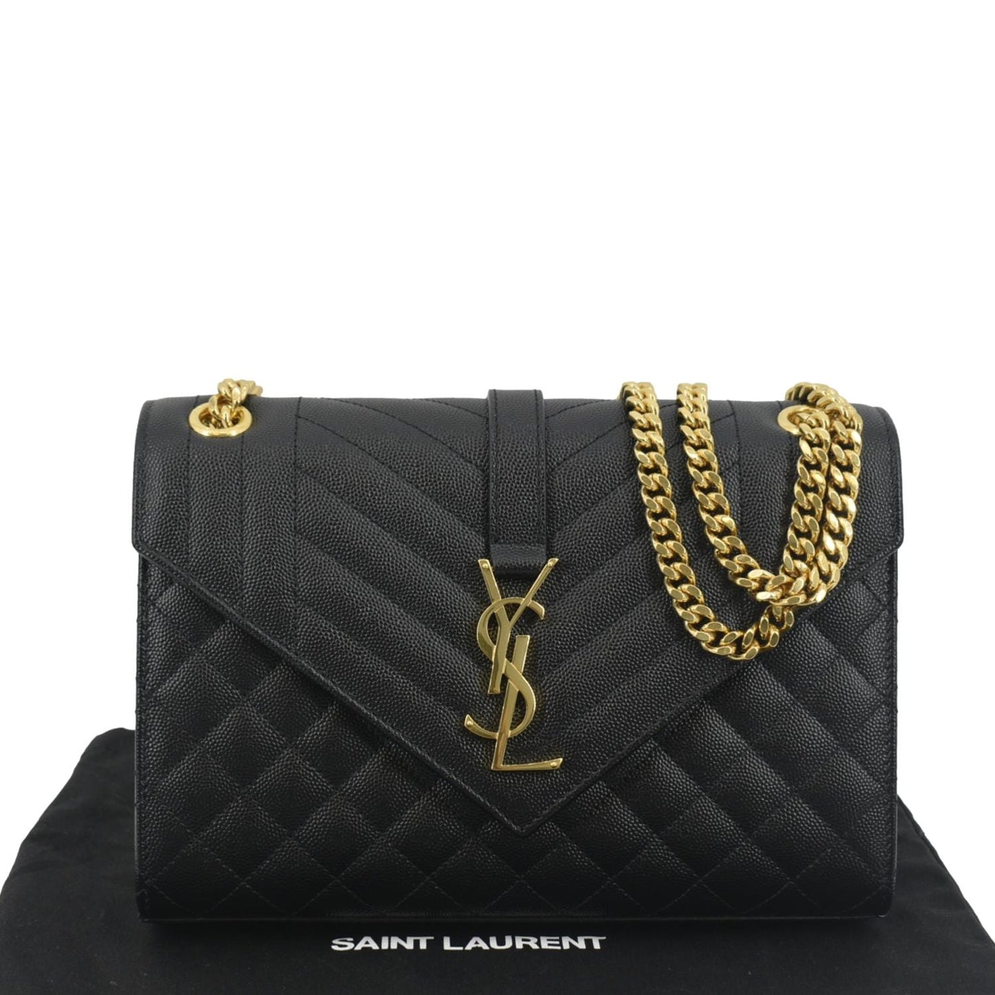 SAINT LAURENT Small Envelope MatelassÃÂ© Leather Shoulder Bag Black