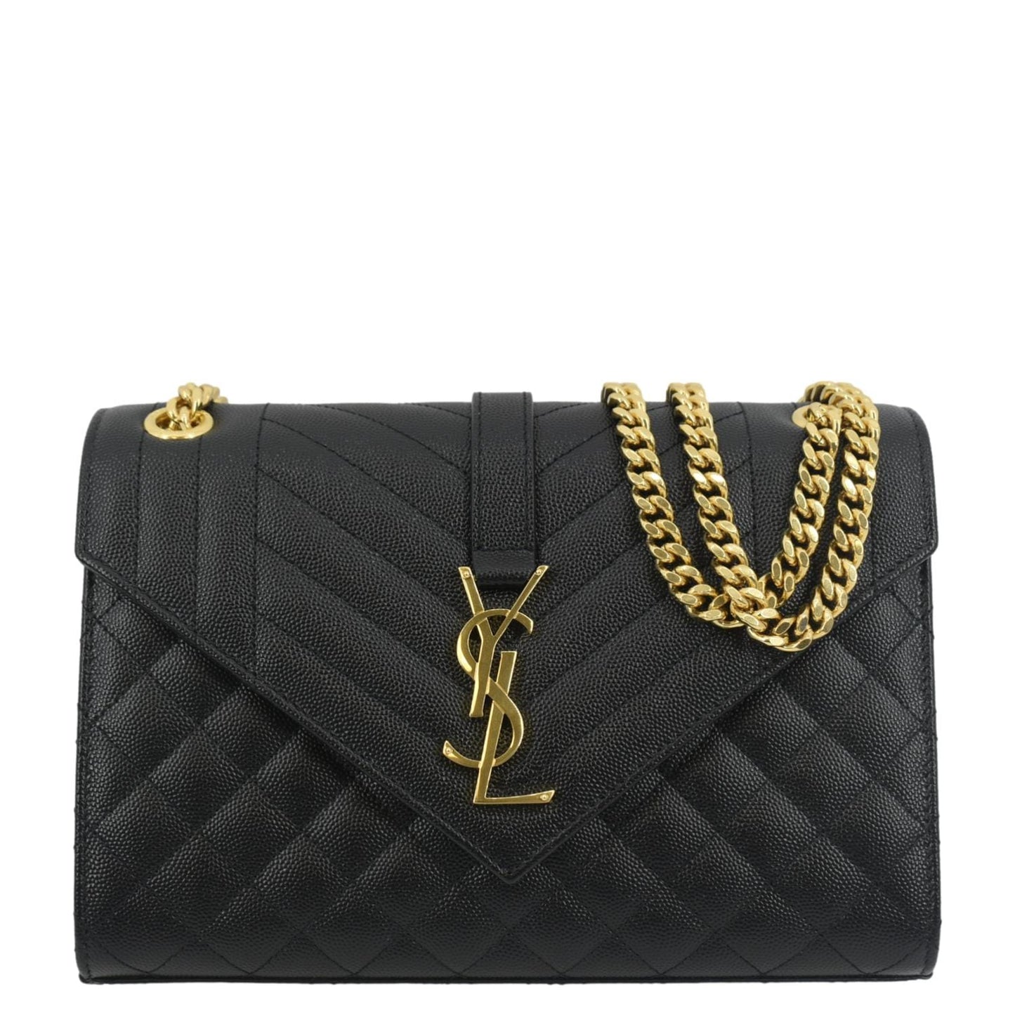 SAINT LAURENT Small Envelope MatelassÃÂ© Leather Shoulder Bag Black