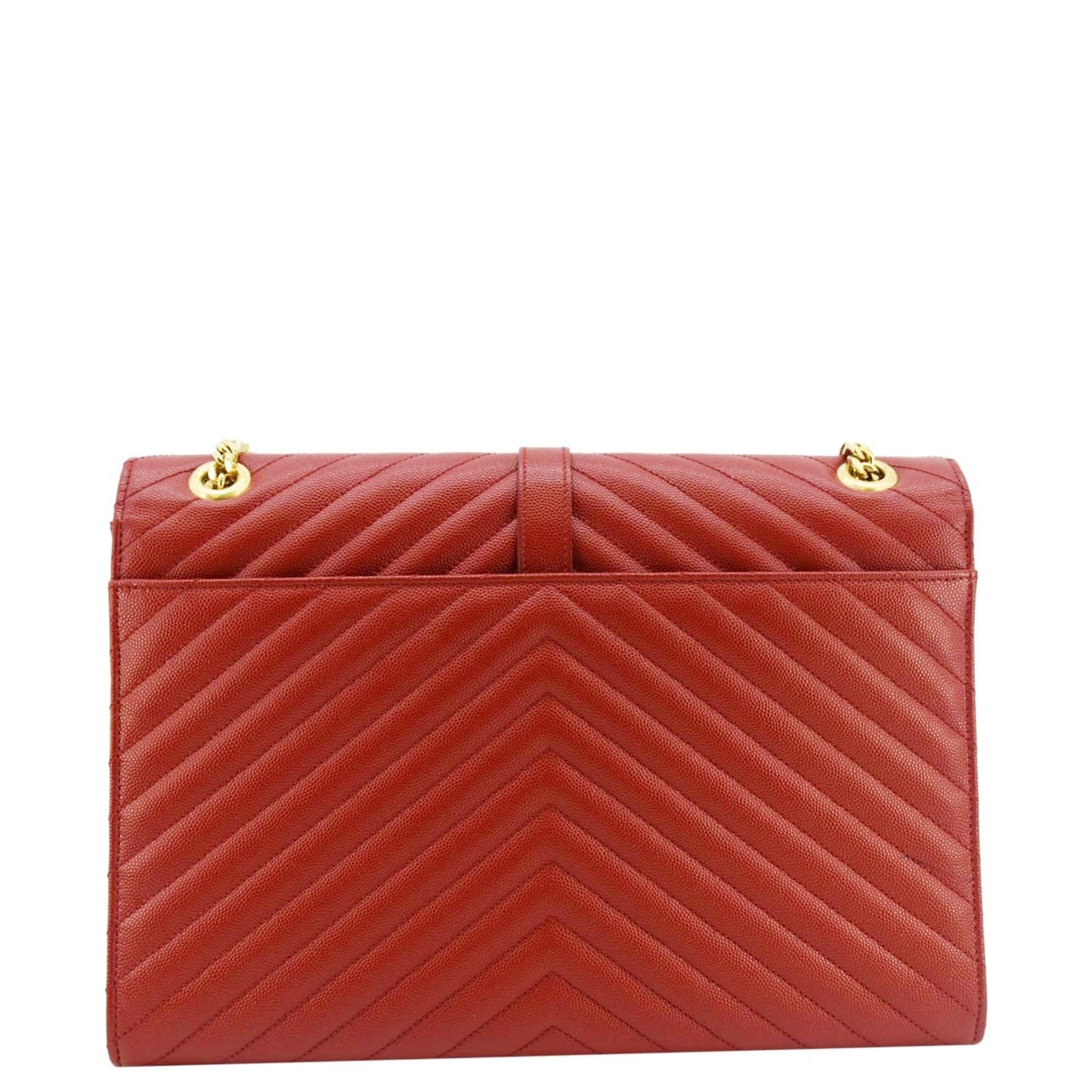 SAINT LAURENT Large Envelope Chevron Quilted Leather Chain Shoulder Bag Red
