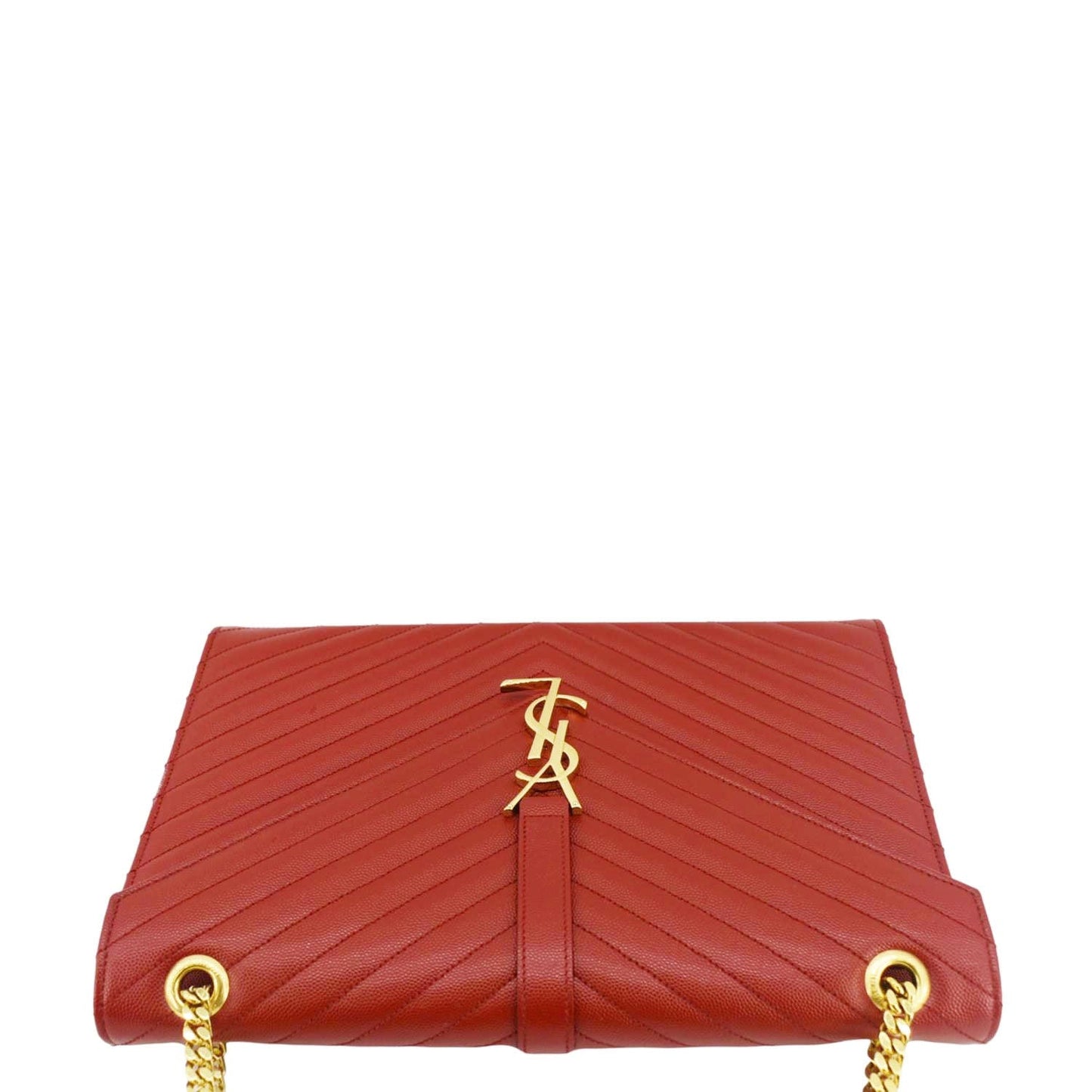 SAINT LAURENT Large Envelope Chevron Quilted Leather Chain Shoulder Bag Red