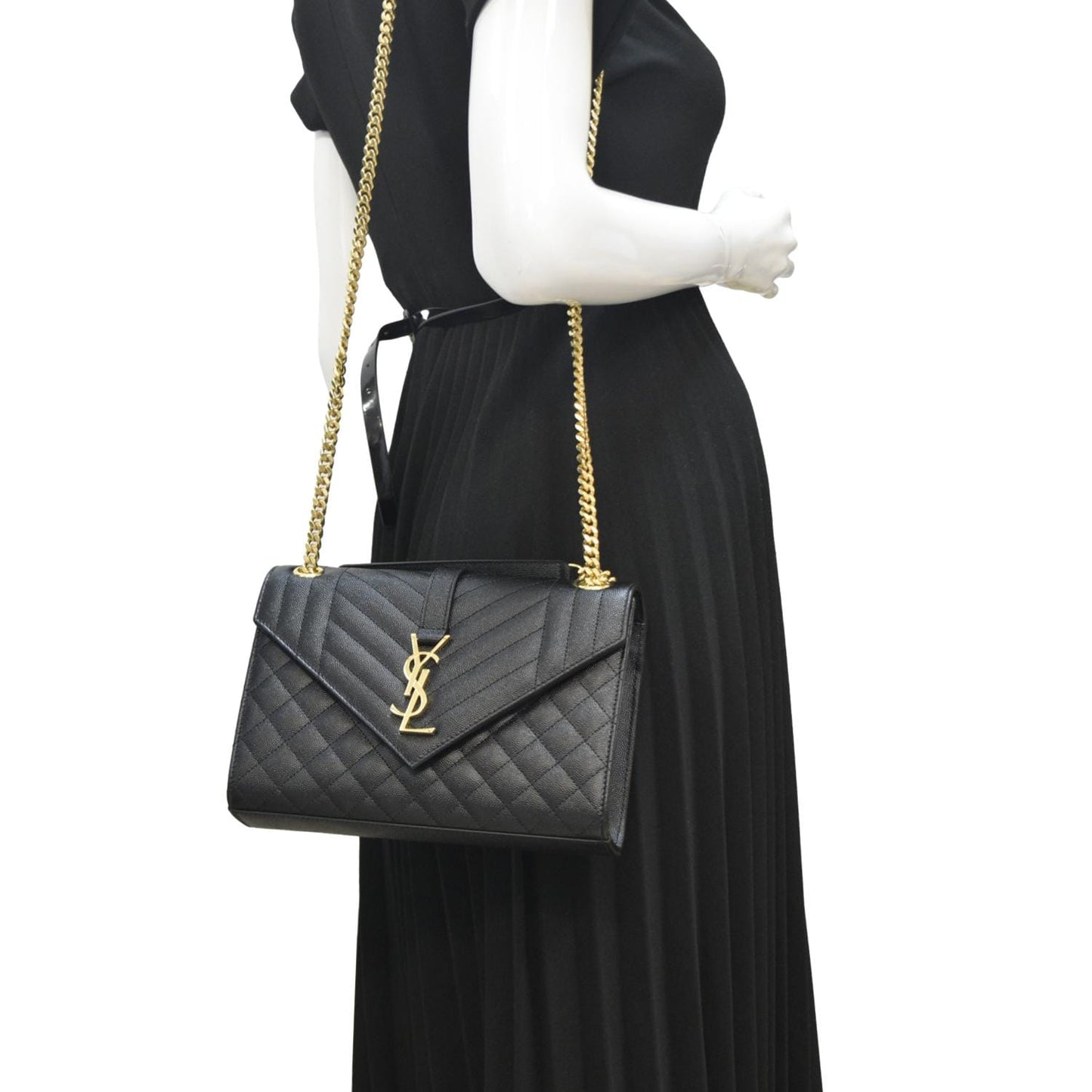 SAINT LAURENT Small Envelope MatelassÃÂ© Leather Shoulder Bag Black