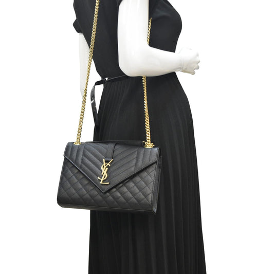SAINT LAURENT Small Envelope MatelassÃÂ© Leather Shoulder Bag Black