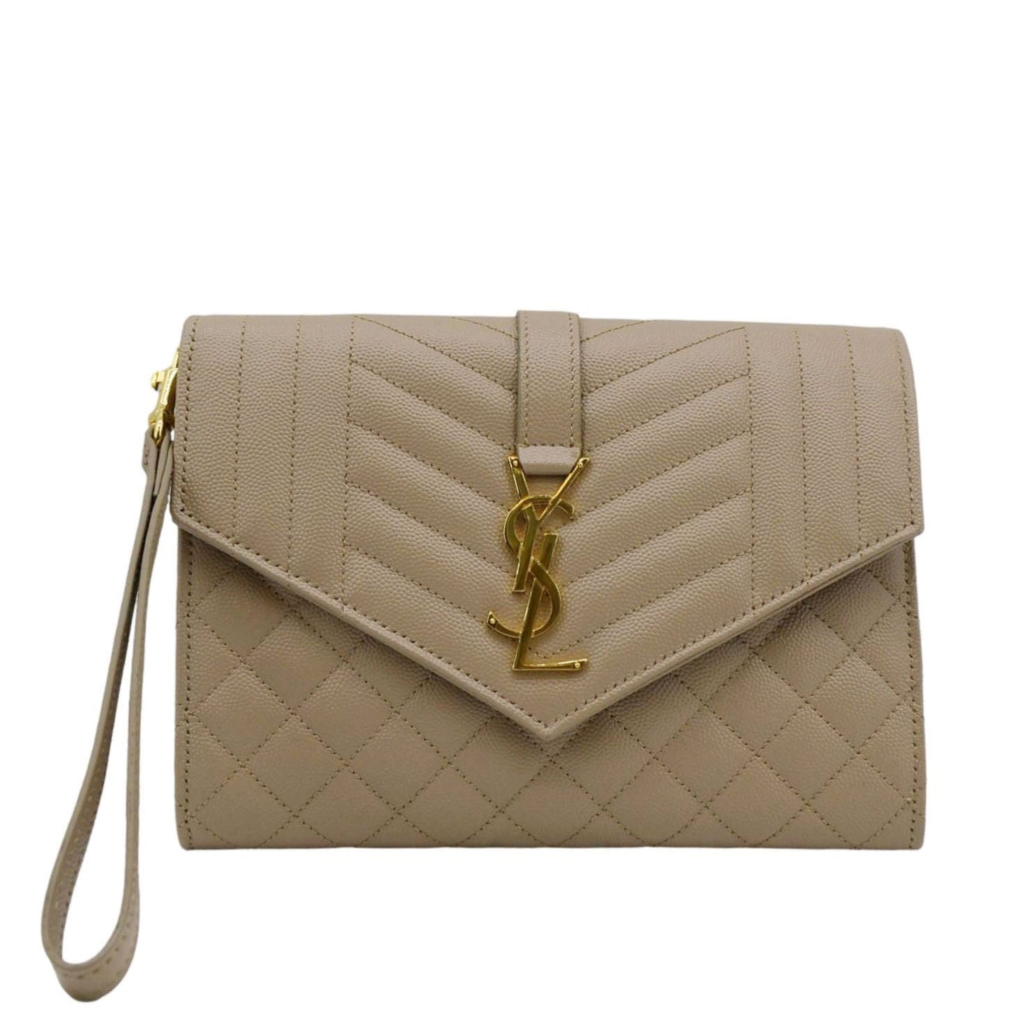SAINT LAURENT Envelope Flap Matelasse Leather Shoulder Bag Beige
