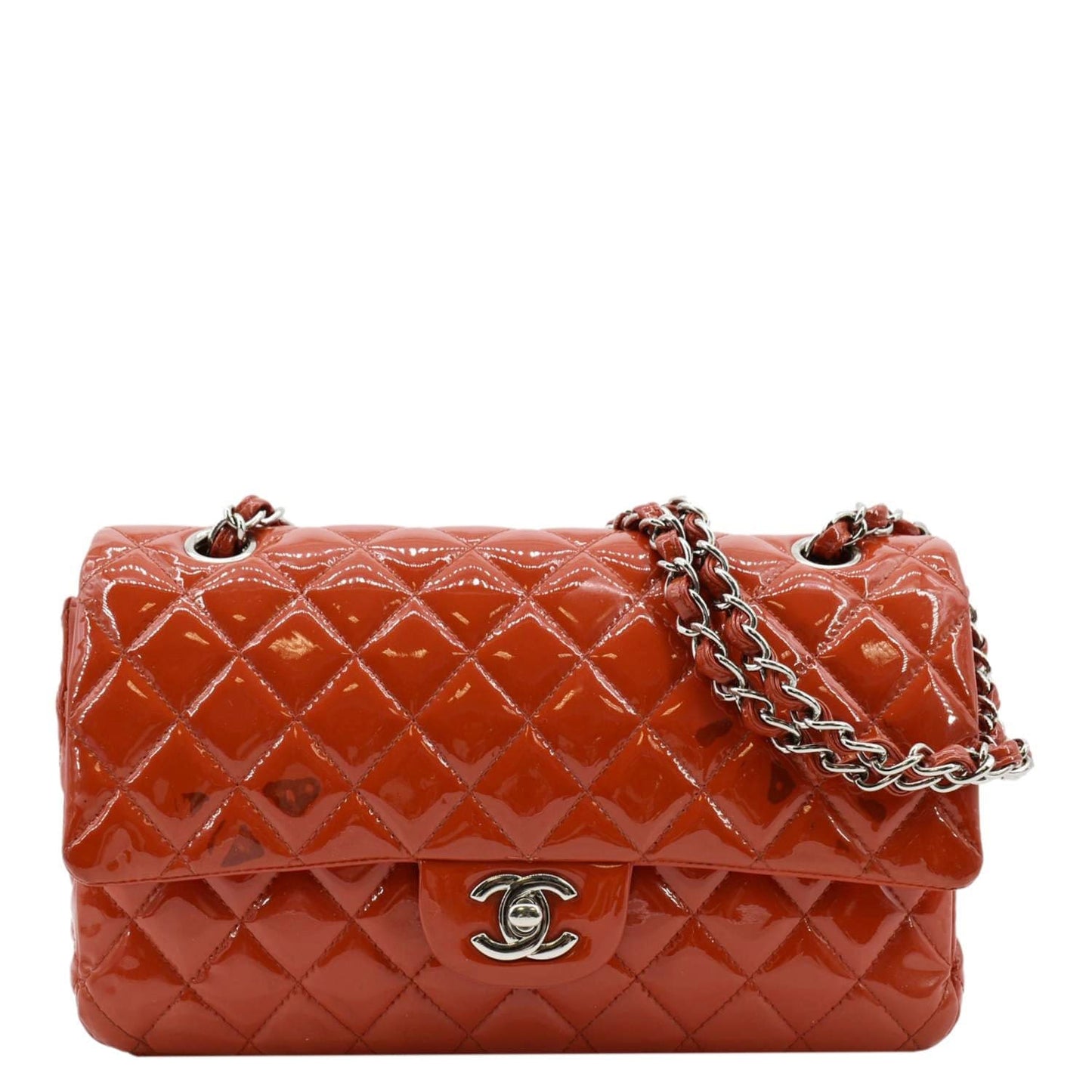Chanel Classic Medium Double Flap Patent Leather Shoulder Bag Red