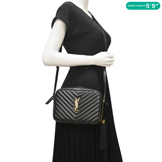 SAINT LAURENT Lou Medium Quilted Leather Camera Crossbody Bag Black