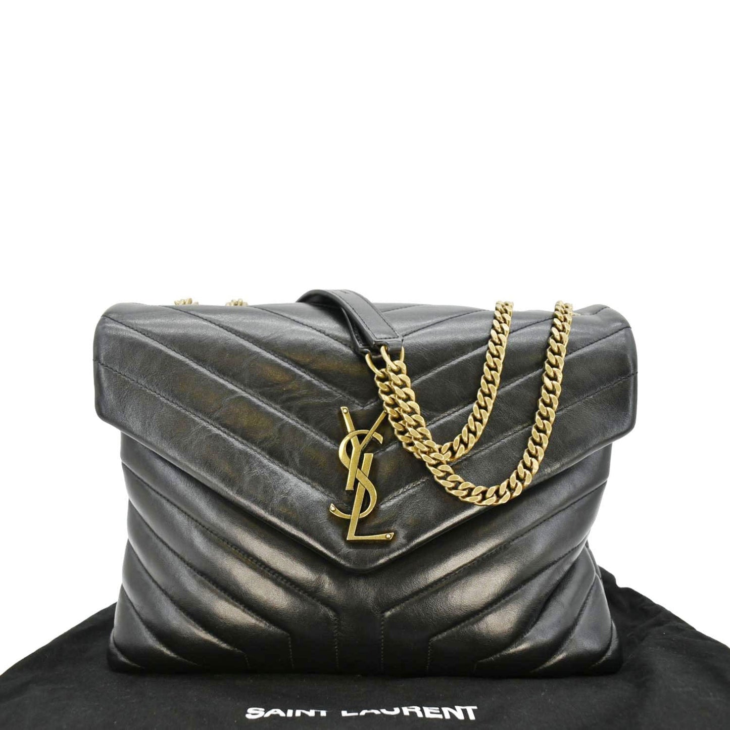 SAINT LAURENT Loulou Medium Quilted Leather Crossbody Bag Black
