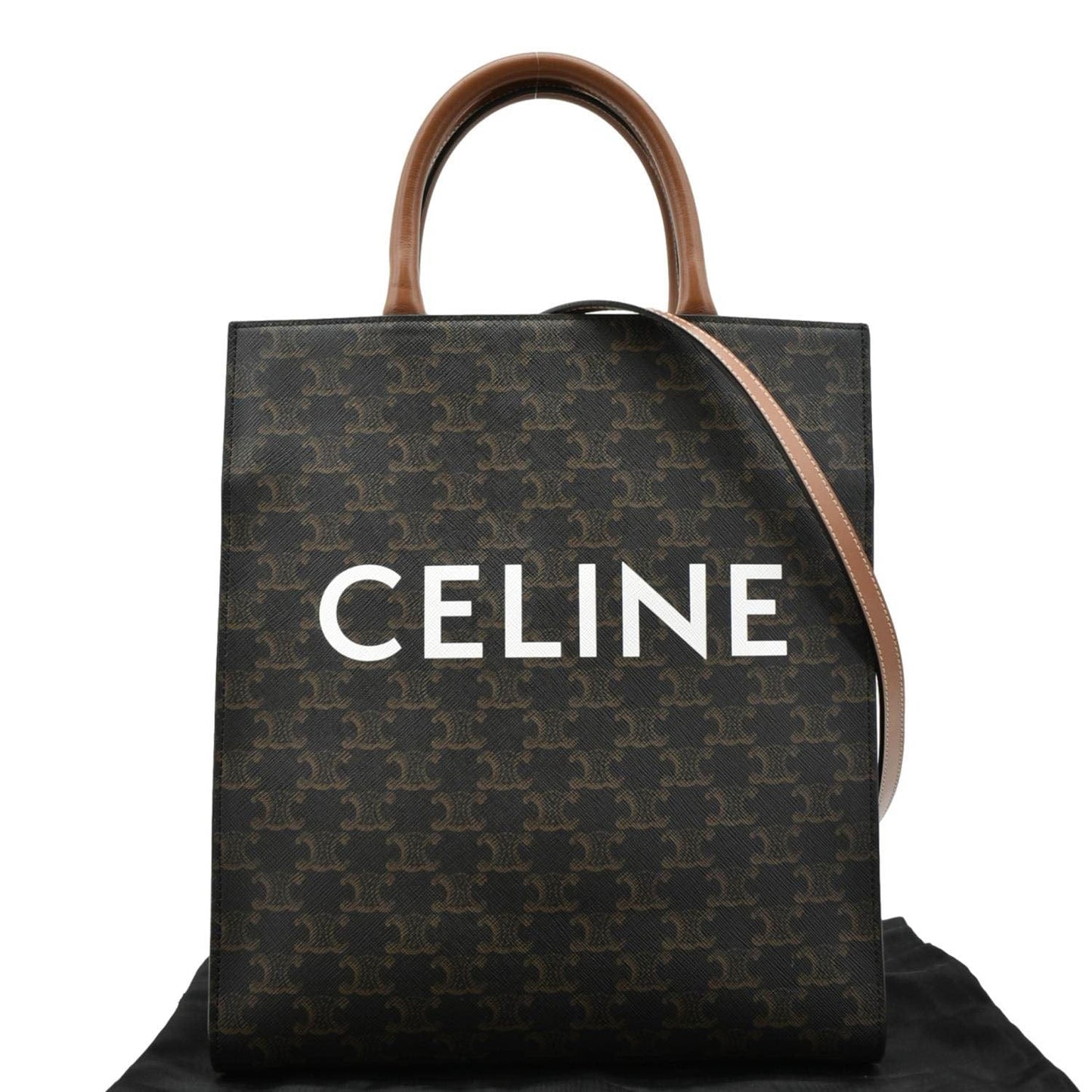 Luxury CELINE Triomphe Vertical Cabas Small Canvas Shoulder Bag Tan