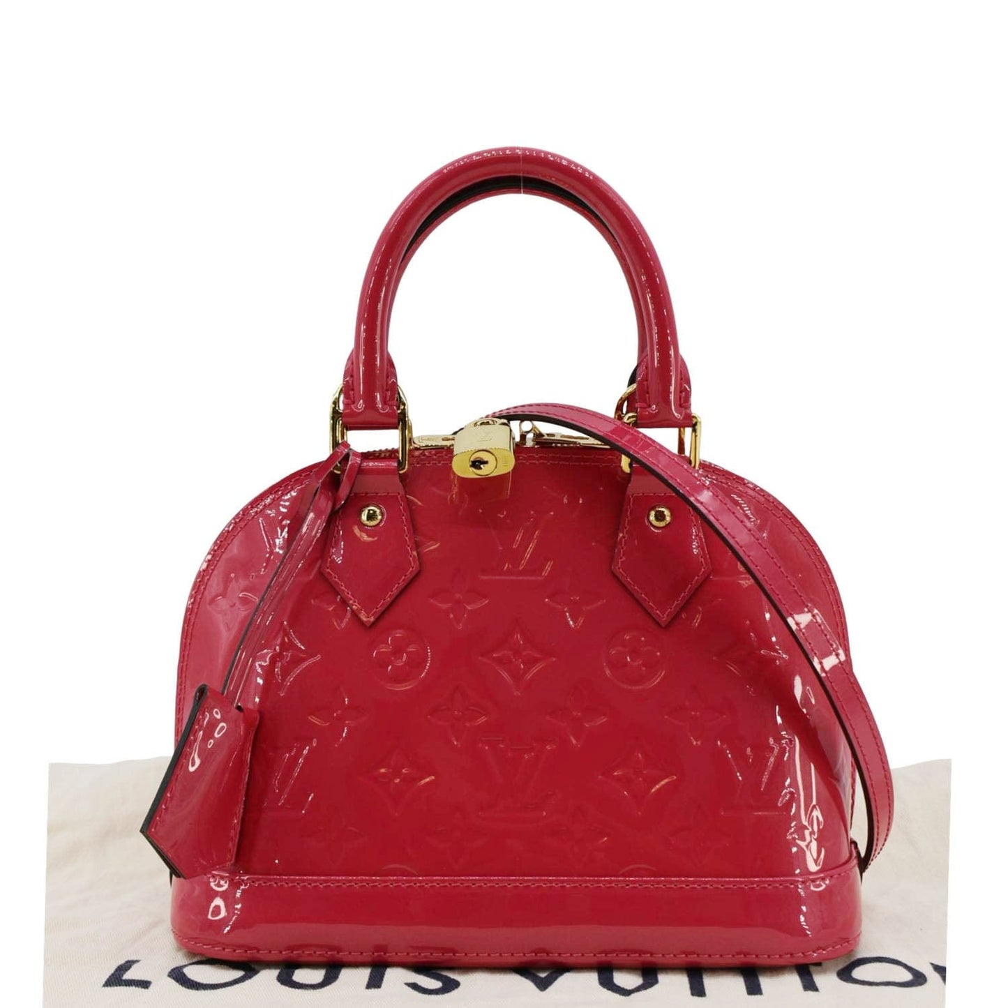 LOUIS VUITTON Alma BB Monogram Patent Leather Satchel Crossbody Bag Pink