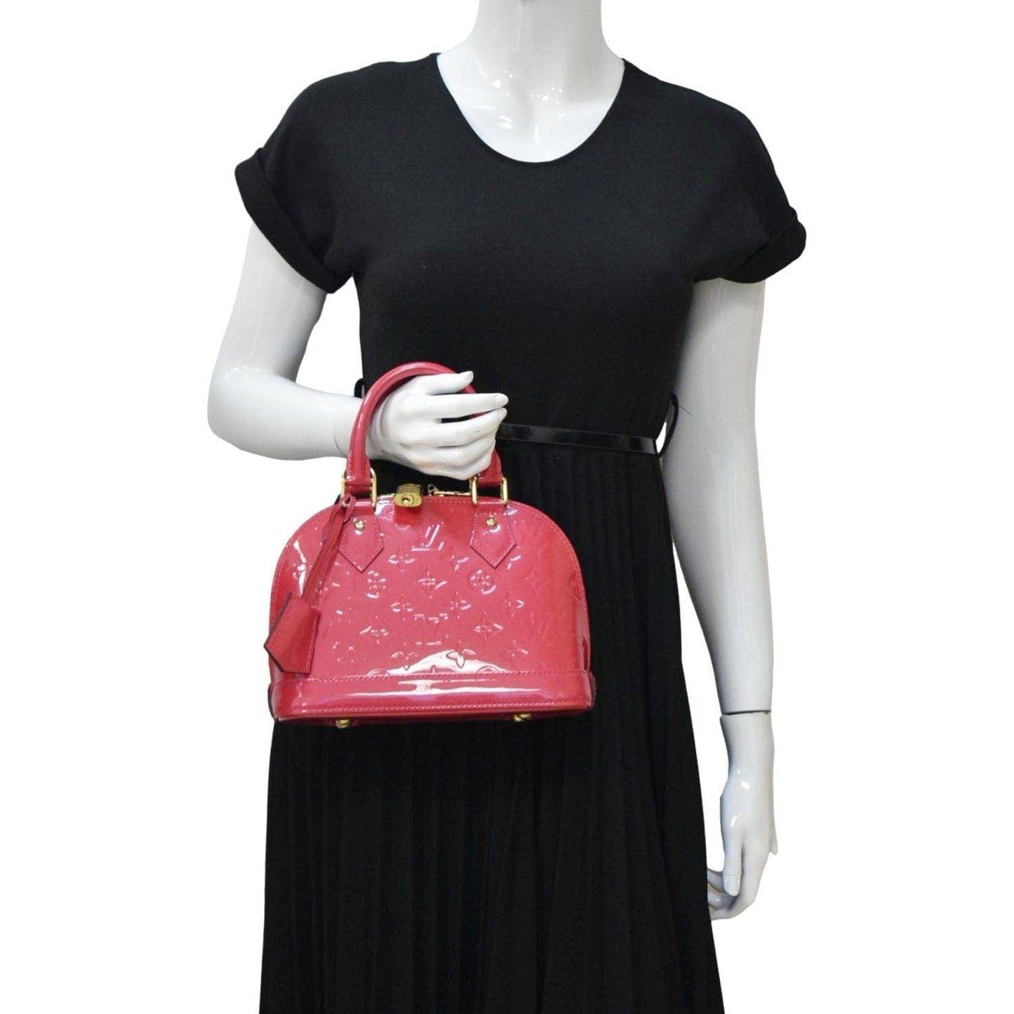 LOUIS VUITTON Alma BB Monogram Patent Leather Satchel Crossbody Bag Pink