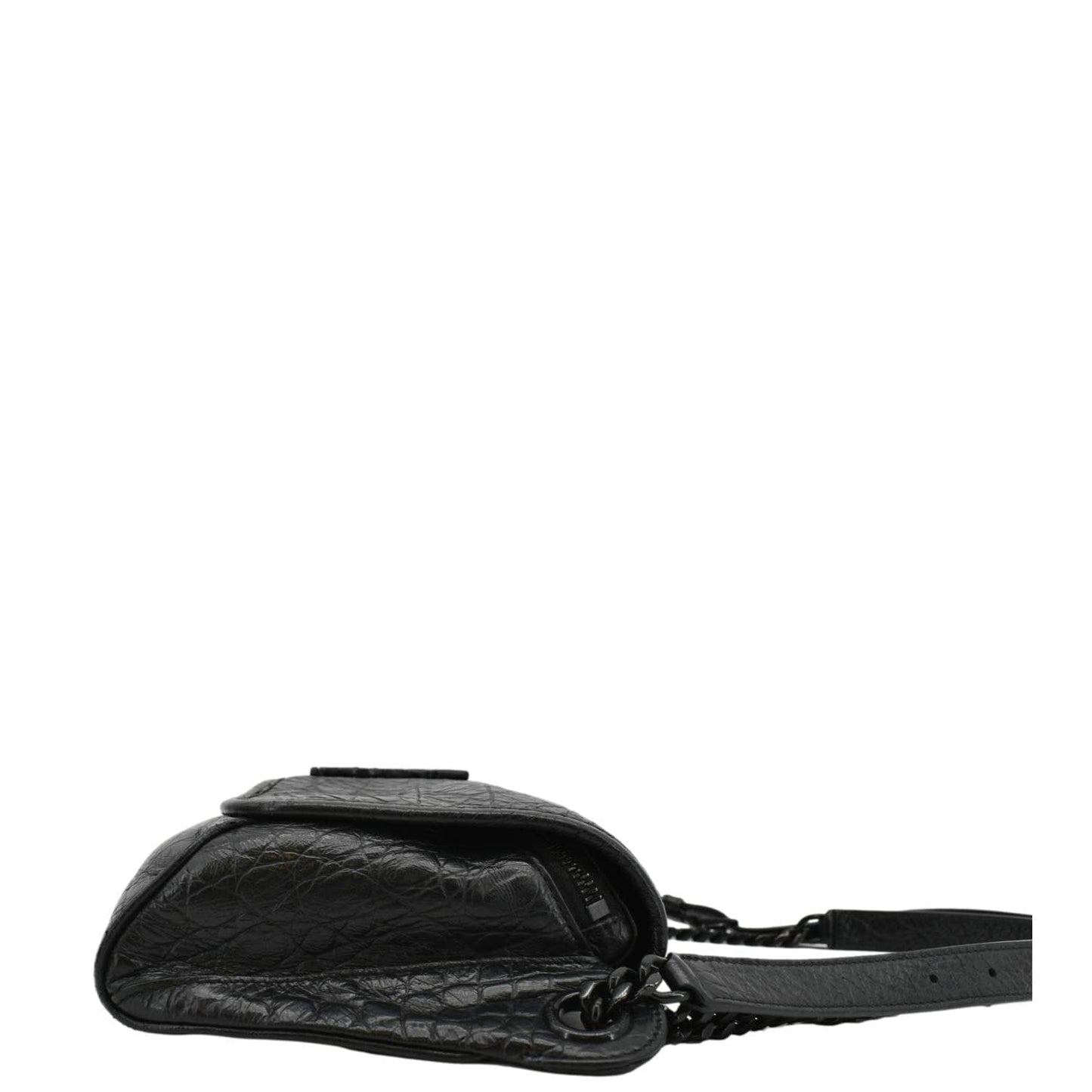 SAINT LAURENT Niki Baby Crocodile Leather Chain Shoulder Bag Black