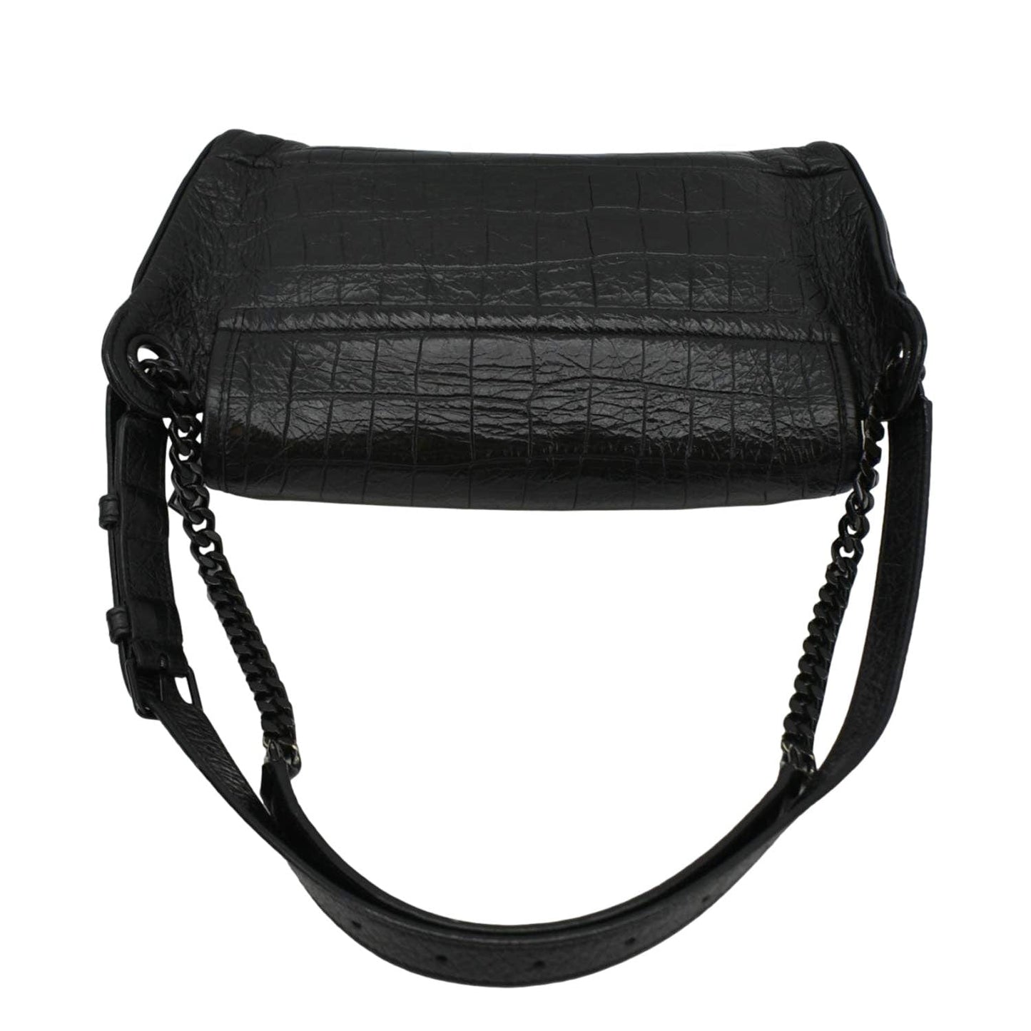 SAINT LAURENT Niki Baby Crocodile Leather Chain Shoulder Bag Black