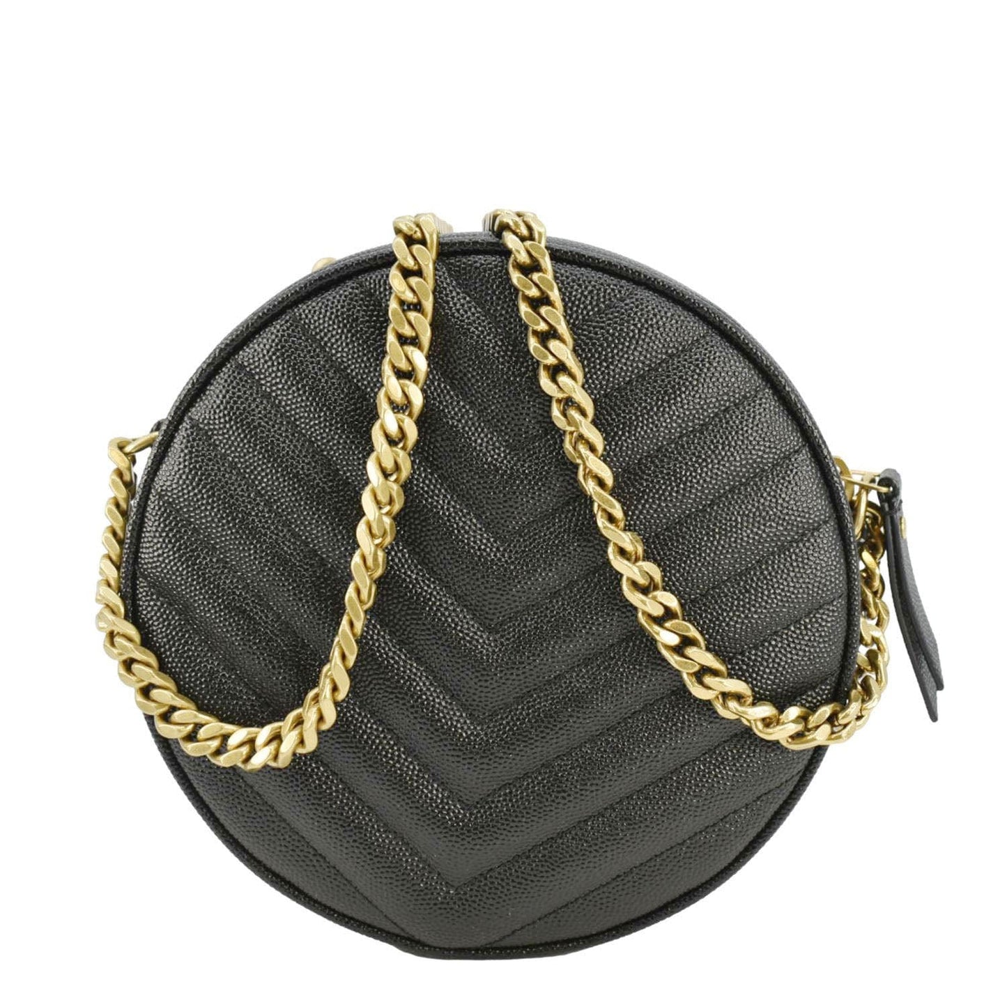 SAINT LAURENT Vinyle Round Chevron Leather Camera Crossbody Bag Black