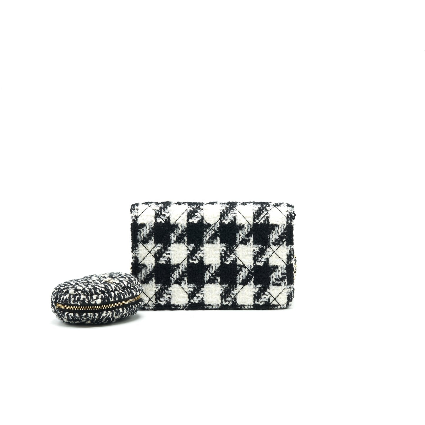 Chanel Houndstooth Tweed Wallet On Chain Black/ White Crossbody