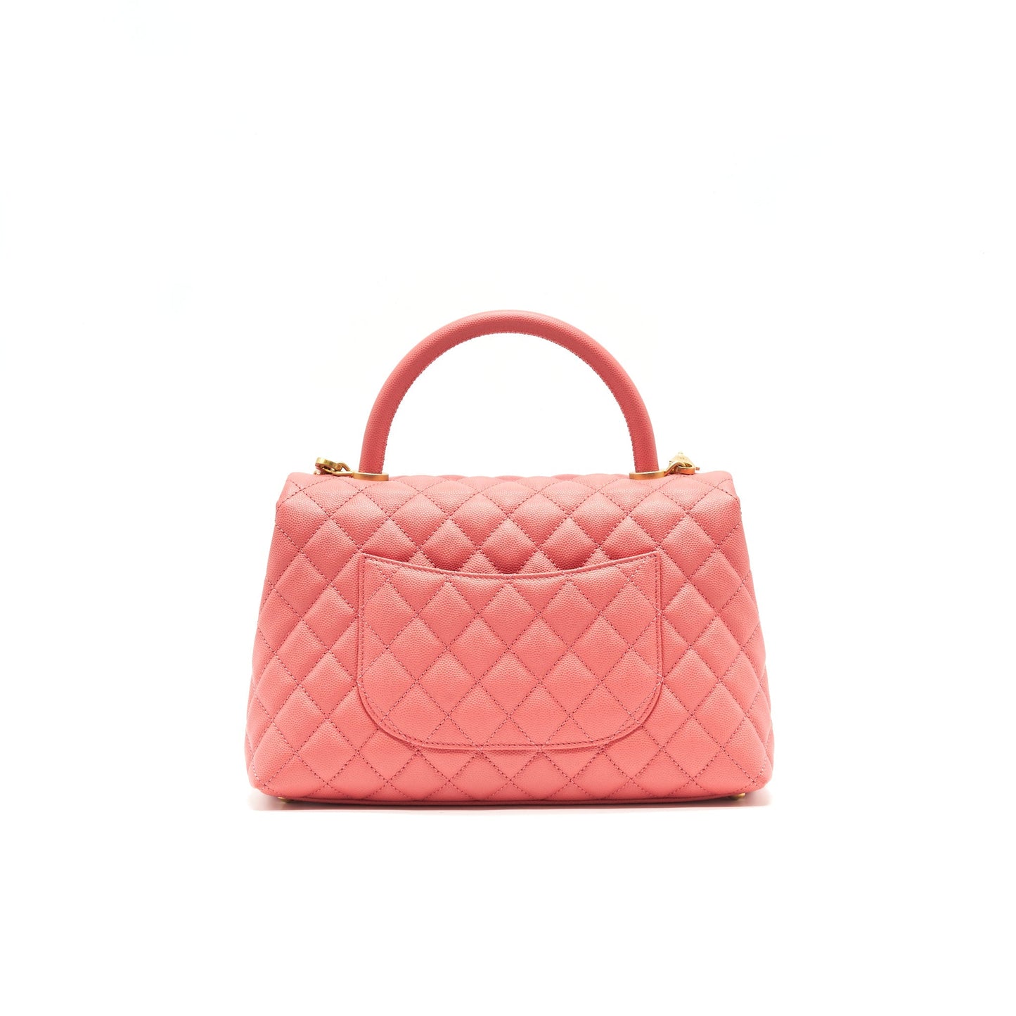 CHANEL SMALL COCO HANDLE FLAP BAG GRAINED CALFSKIN IN CORAL PINK