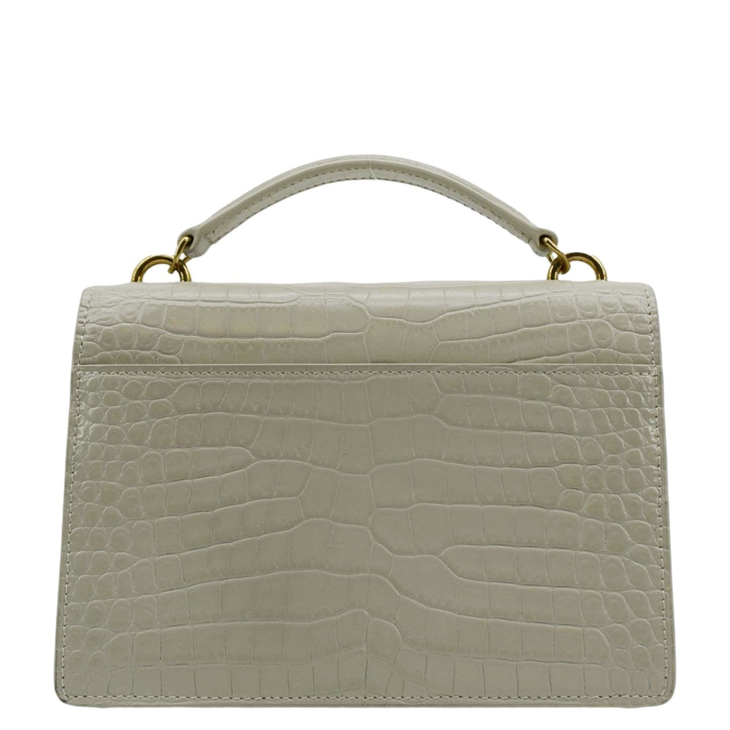 SAINT LAURENT Sunset Crocodile Embossed Leather Crossbody Bag Ivory