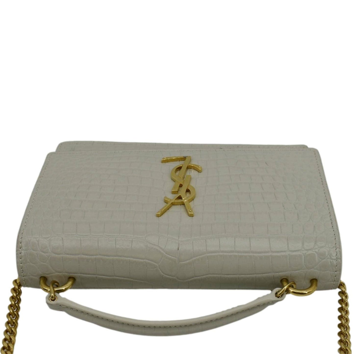 SAINT LAURENT Sunset Crocodile Embossed Leather Crossbody Bag Ivory
