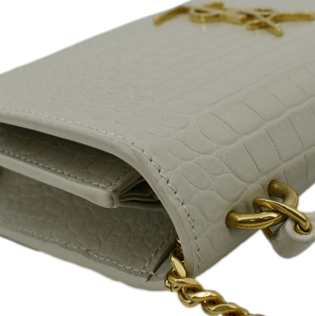 SAINT LAURENT Sunset Crocodile Embossed Leather Crossbody Bag Ivory