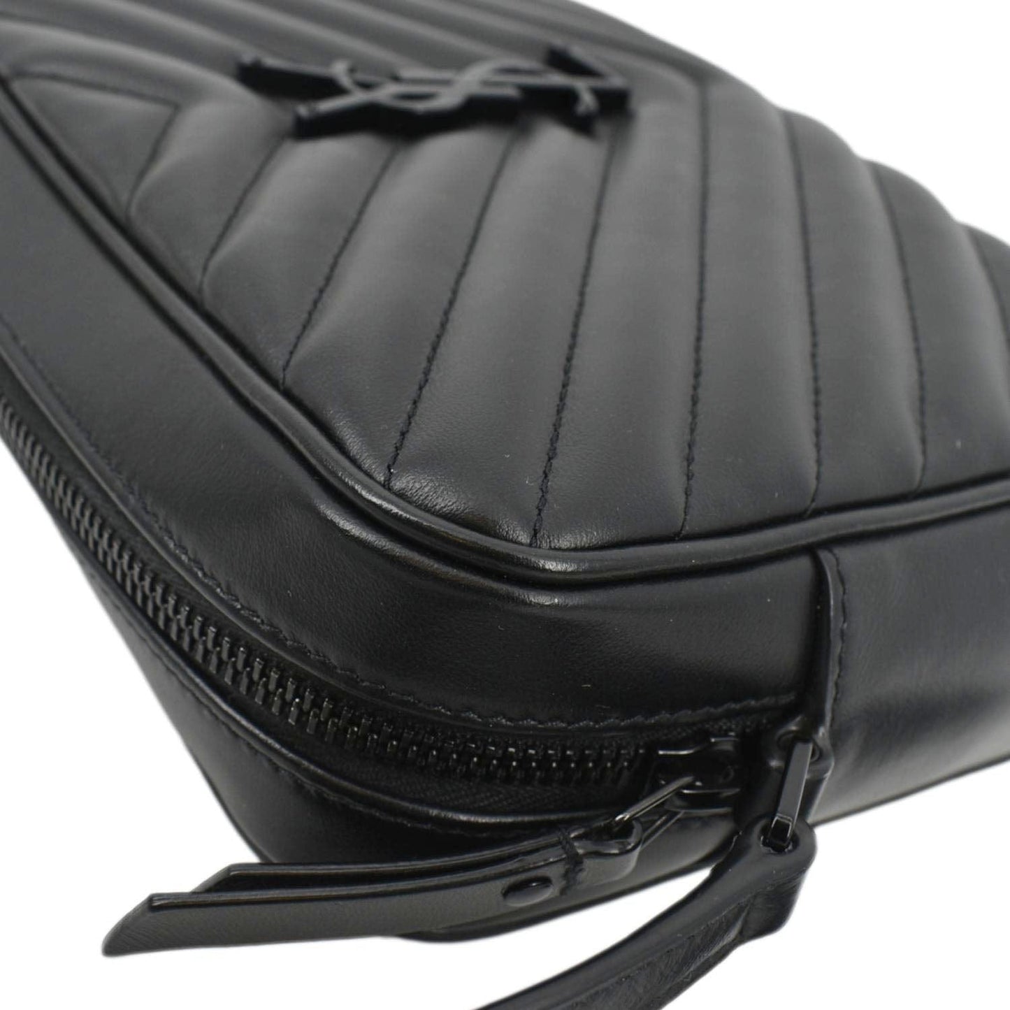 SAINT LAURENT Lou Chevron Leather Camera Crossbody Bag Black