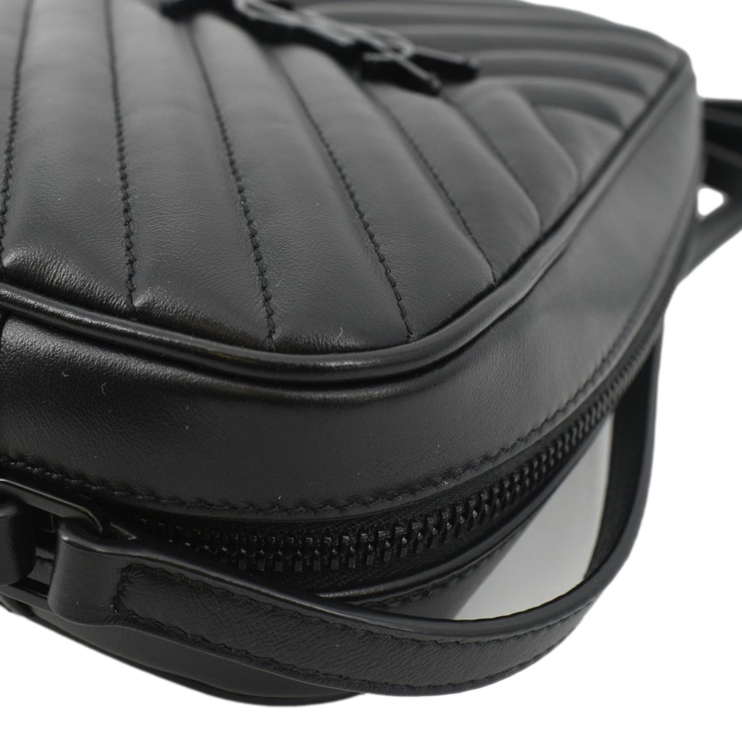 SAINT LAURENT Lou Chevron Leather Camera Crossbody Bag Black