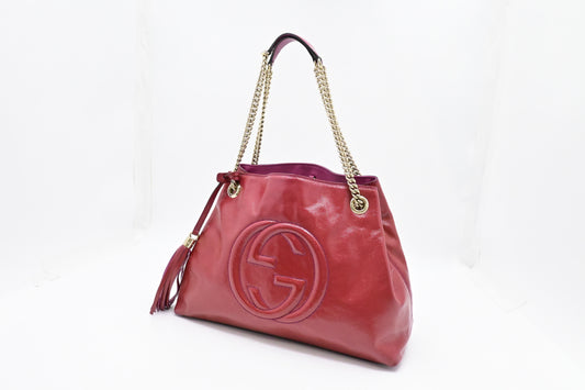 Gucci Soho Chain Shoulder Bag in Pink Red Leather