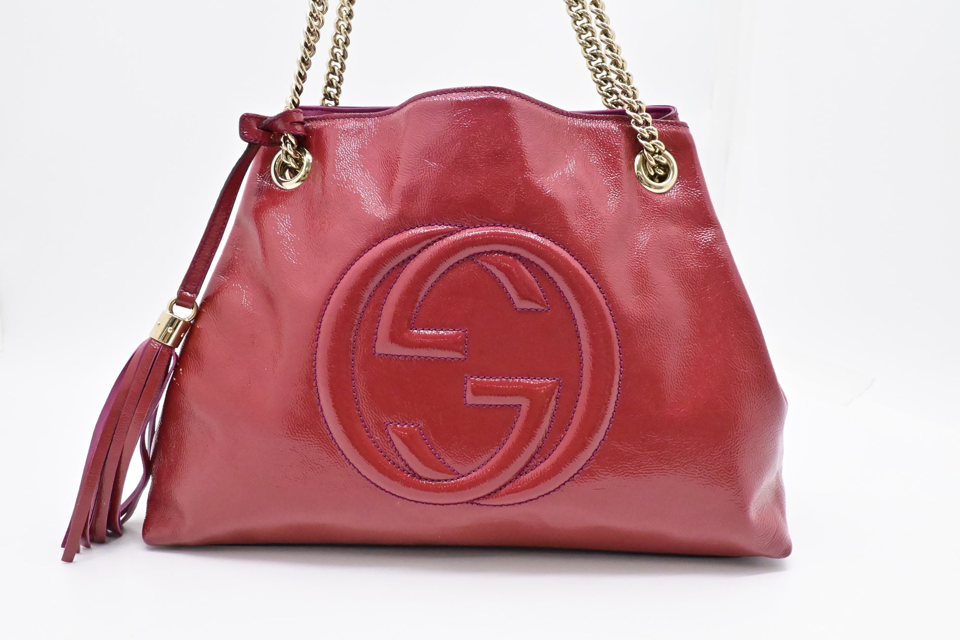Gucci Soho Chain Shoulder Bag in Pink Red Leather