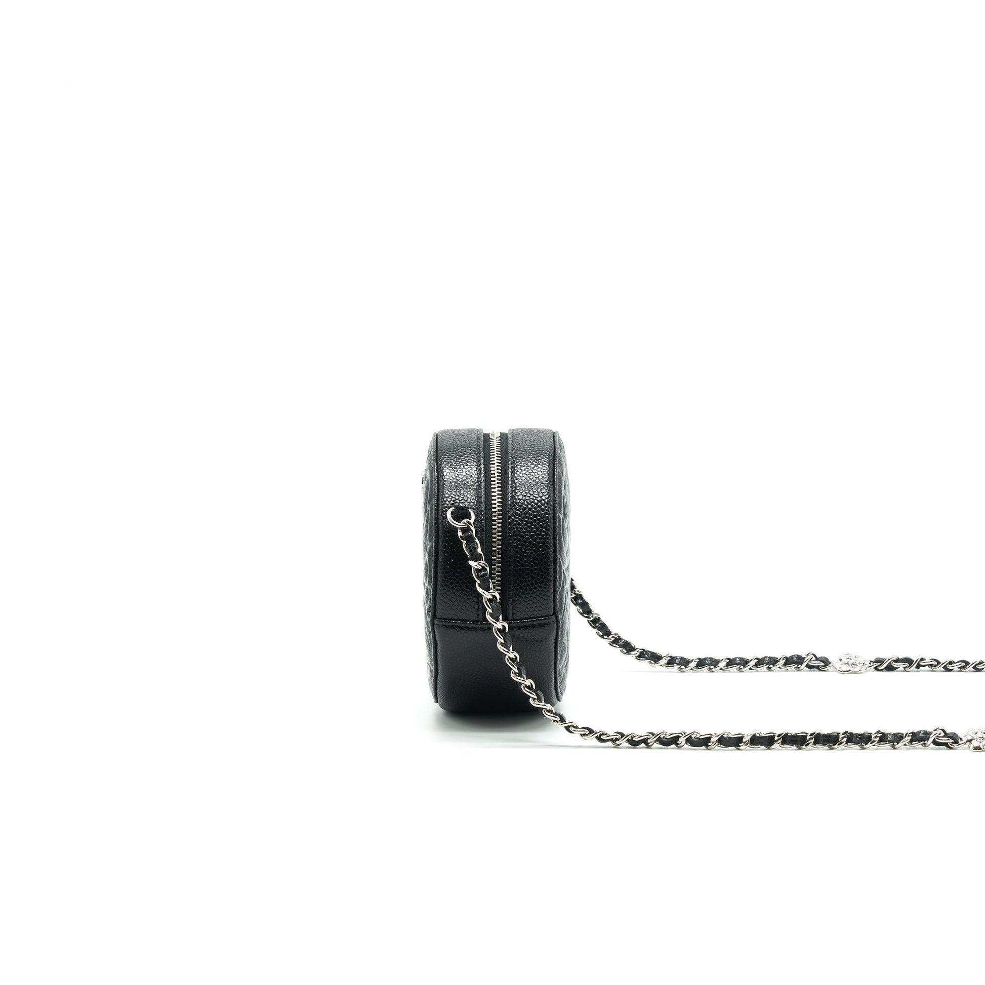 CHANEL Camellia Round Clutch With Chain Black